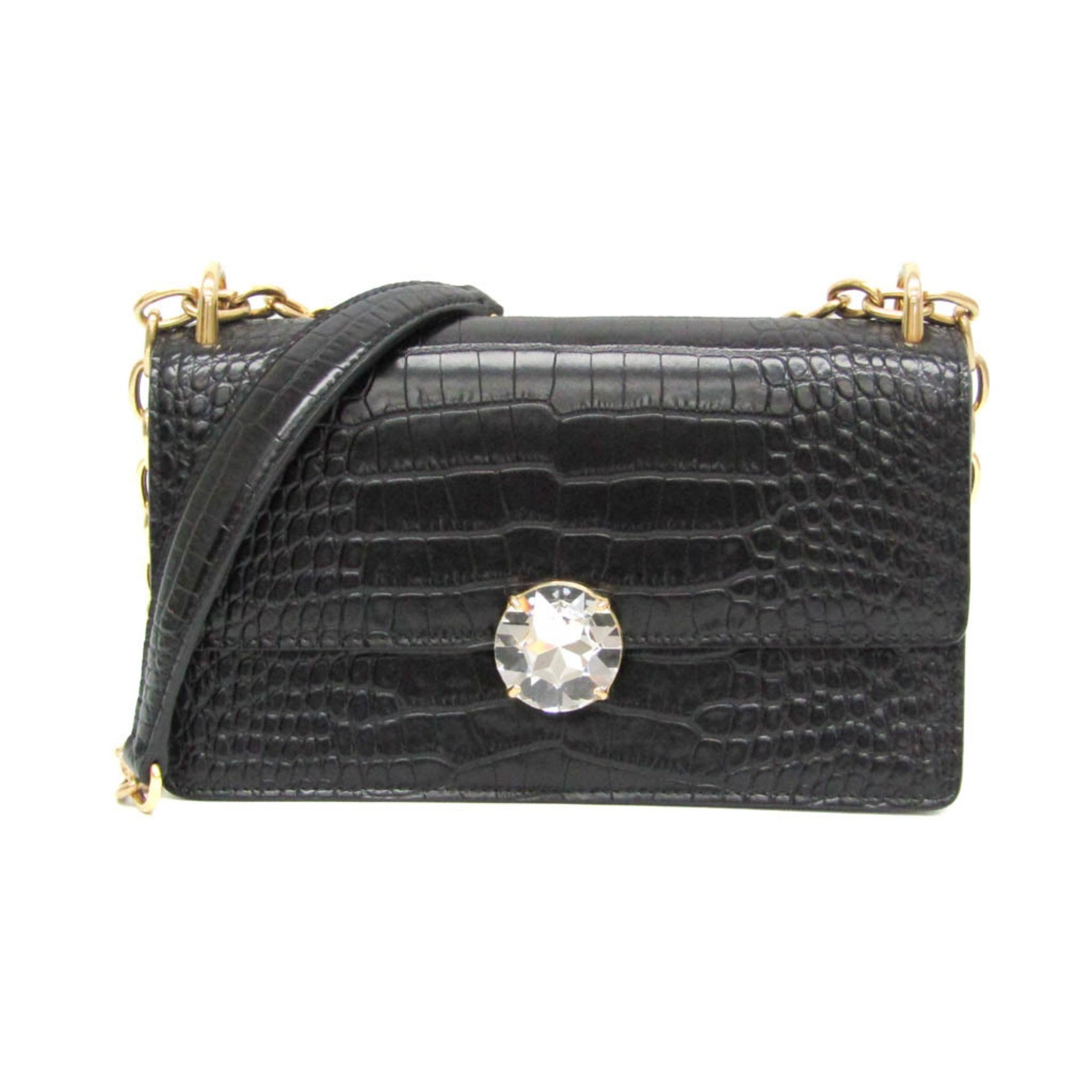Miu Miu ST.COCCO Embossed Leather Chain Shoulder Bag 5BD130 Women's Leather Shoulder Bag Black
