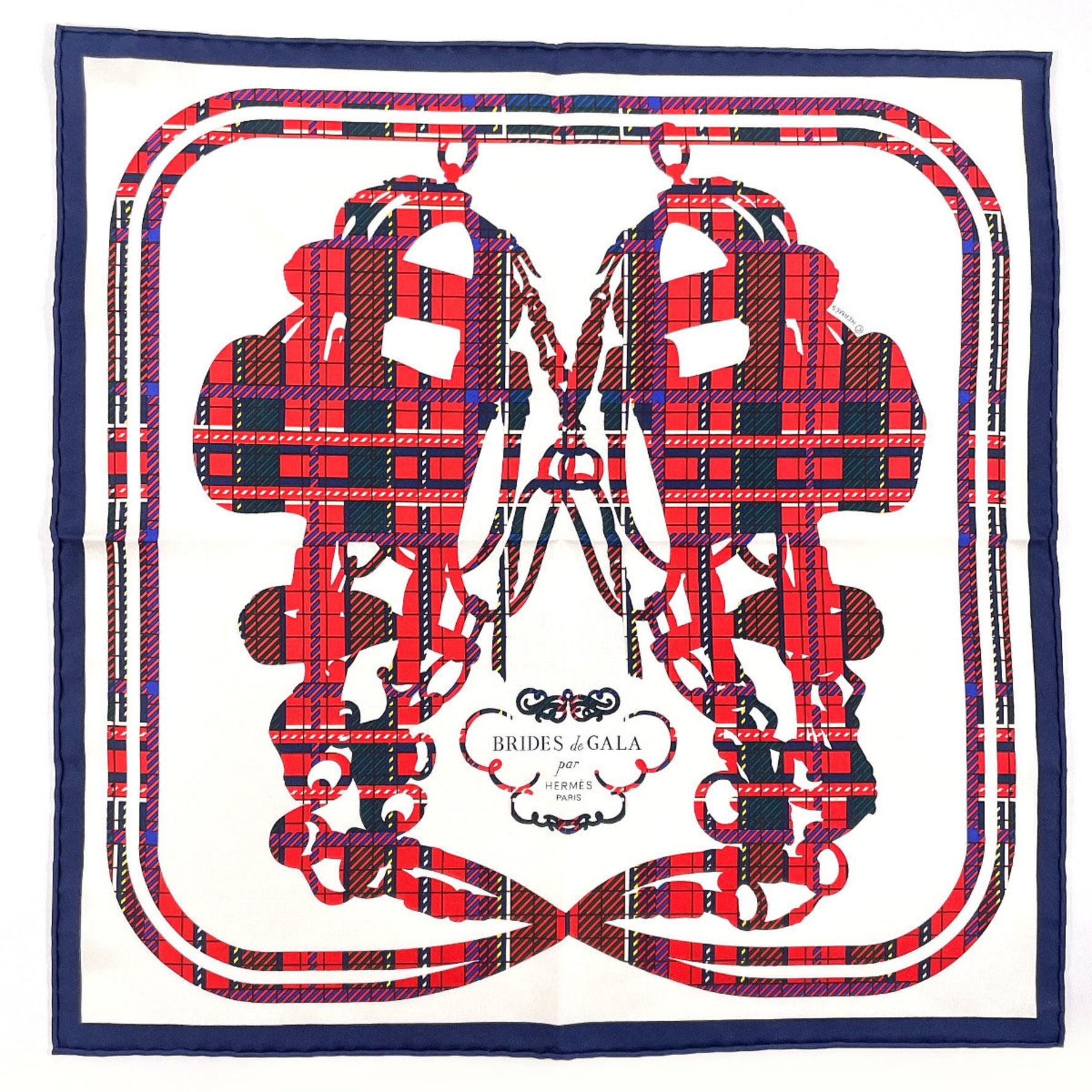 HERMES Gavroche 45 BRIDES de GALA Tartan Scarf Muffler Silk