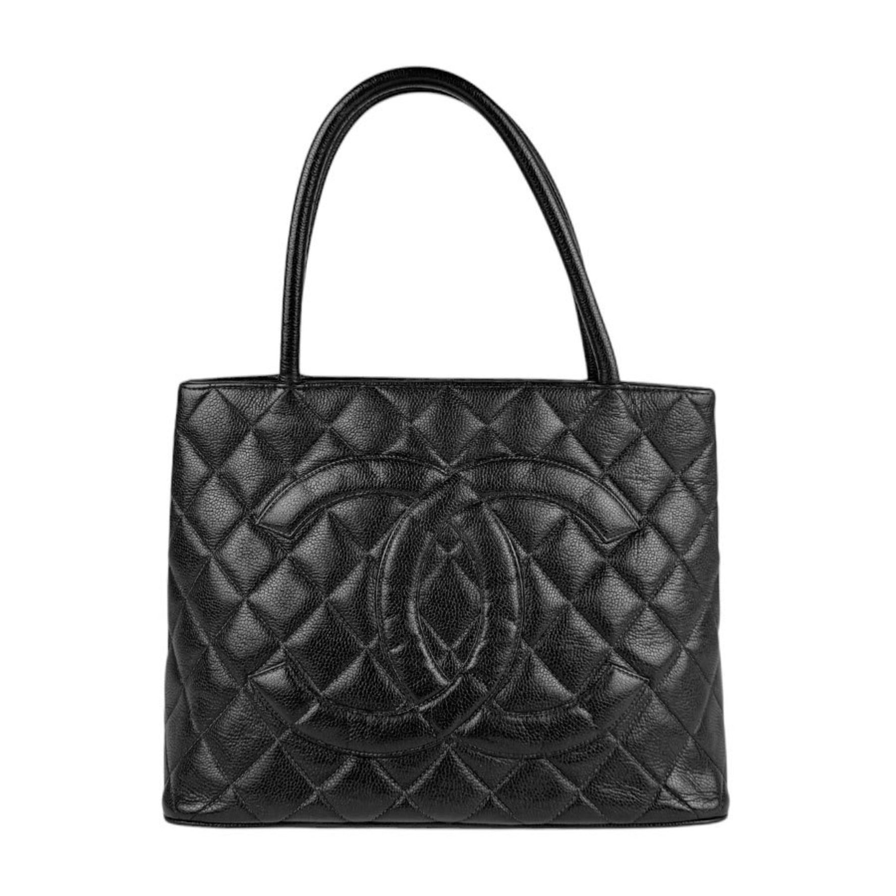 Chanel CHANEL Handbag Reproduction Tote Bag in Caviar Leather, Black and Silver, Women's, Z4031