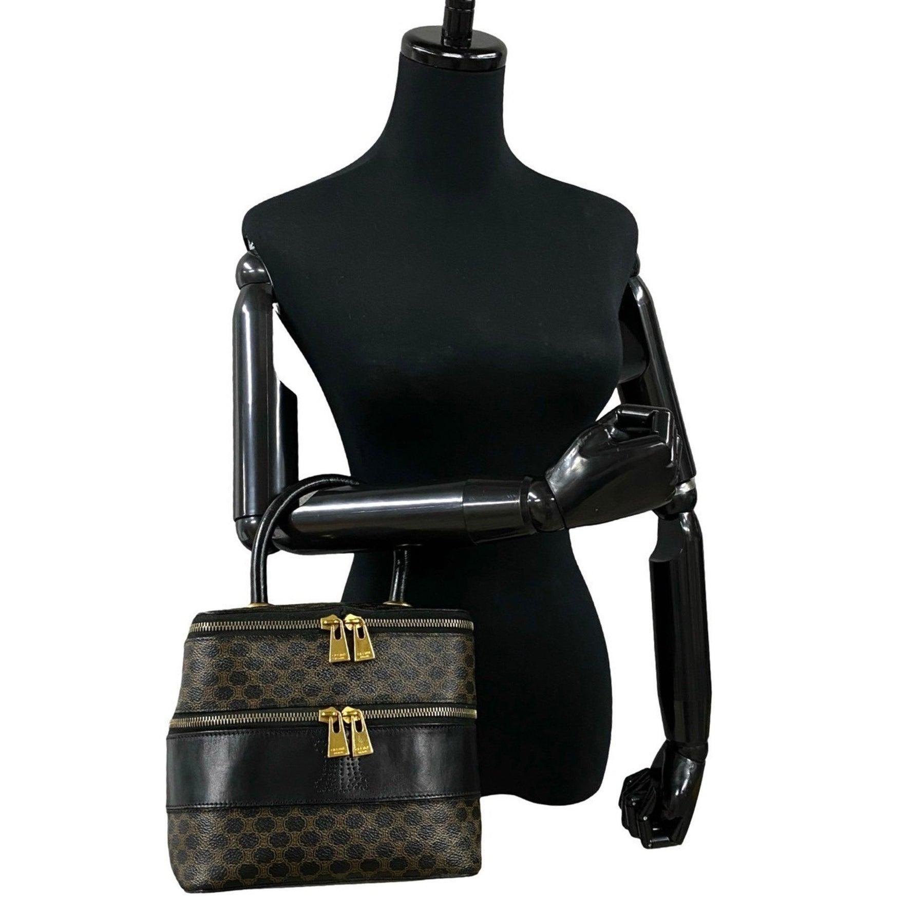 CELINE Macadam Blason Triomphe Leather Handbag/Vanity Bag/Makeup Box, Black