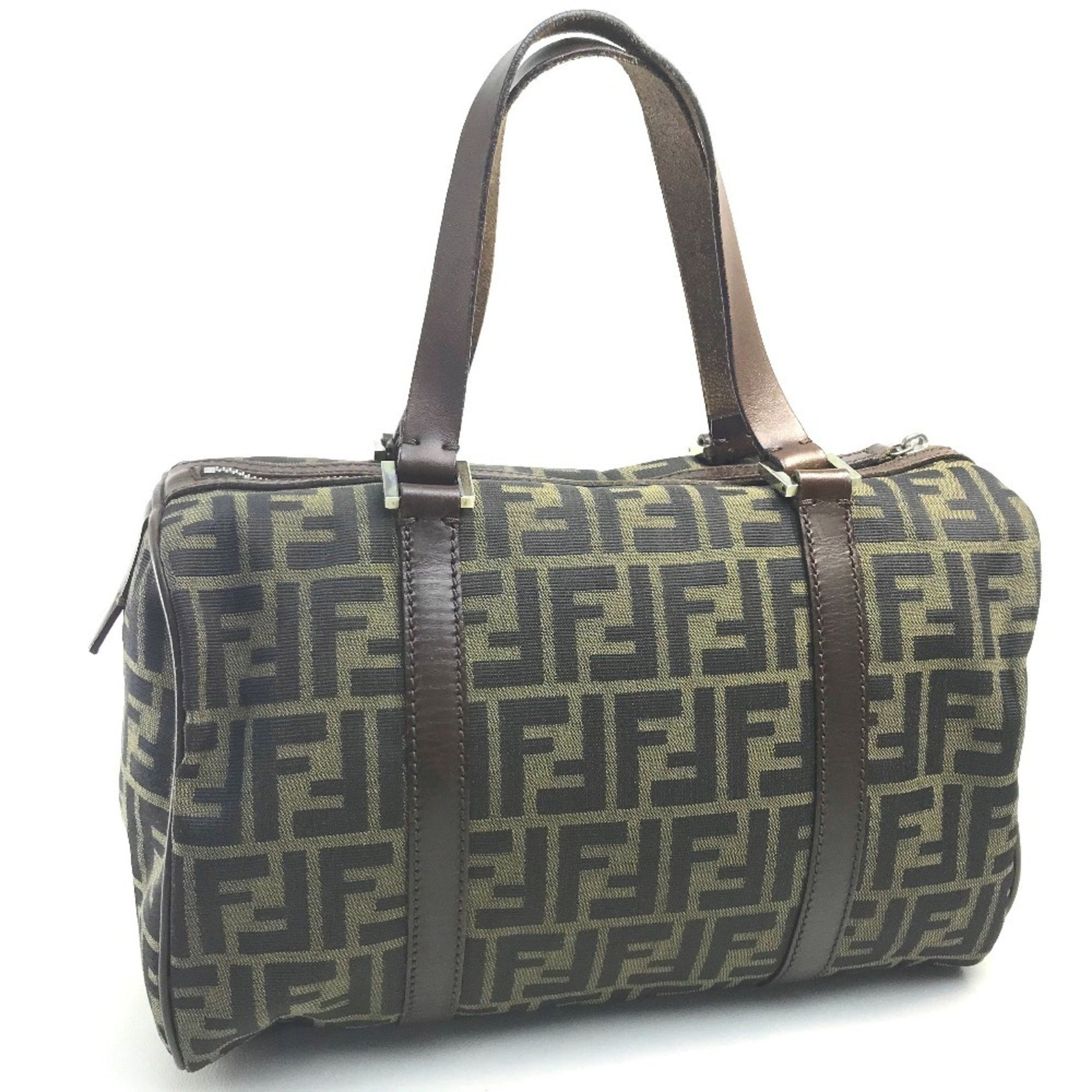 FENDI Zucca FF Pattern Mini Boston Bag Handbag Canvas/Leather