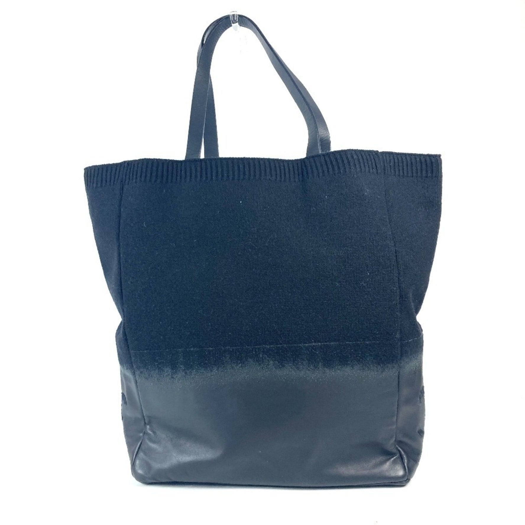 CHANEL CC Coco Mark Logo Vertical Tote Bag Shoulder Knit Leather Women's Black