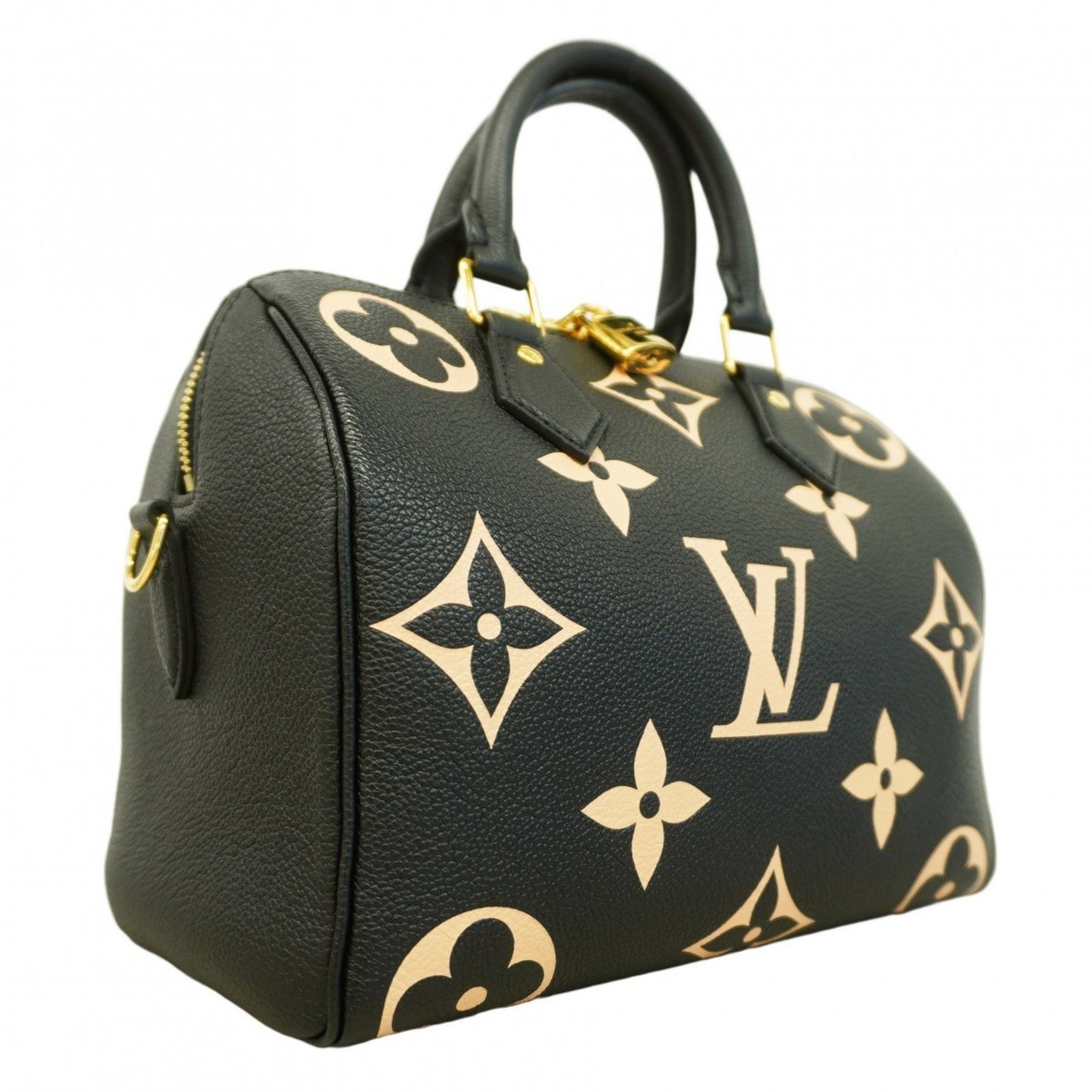 Louis Vuitton Monogram Empreinte Two-Tone Speedy Bandouliere 25 Handbag Black/Beige Women's