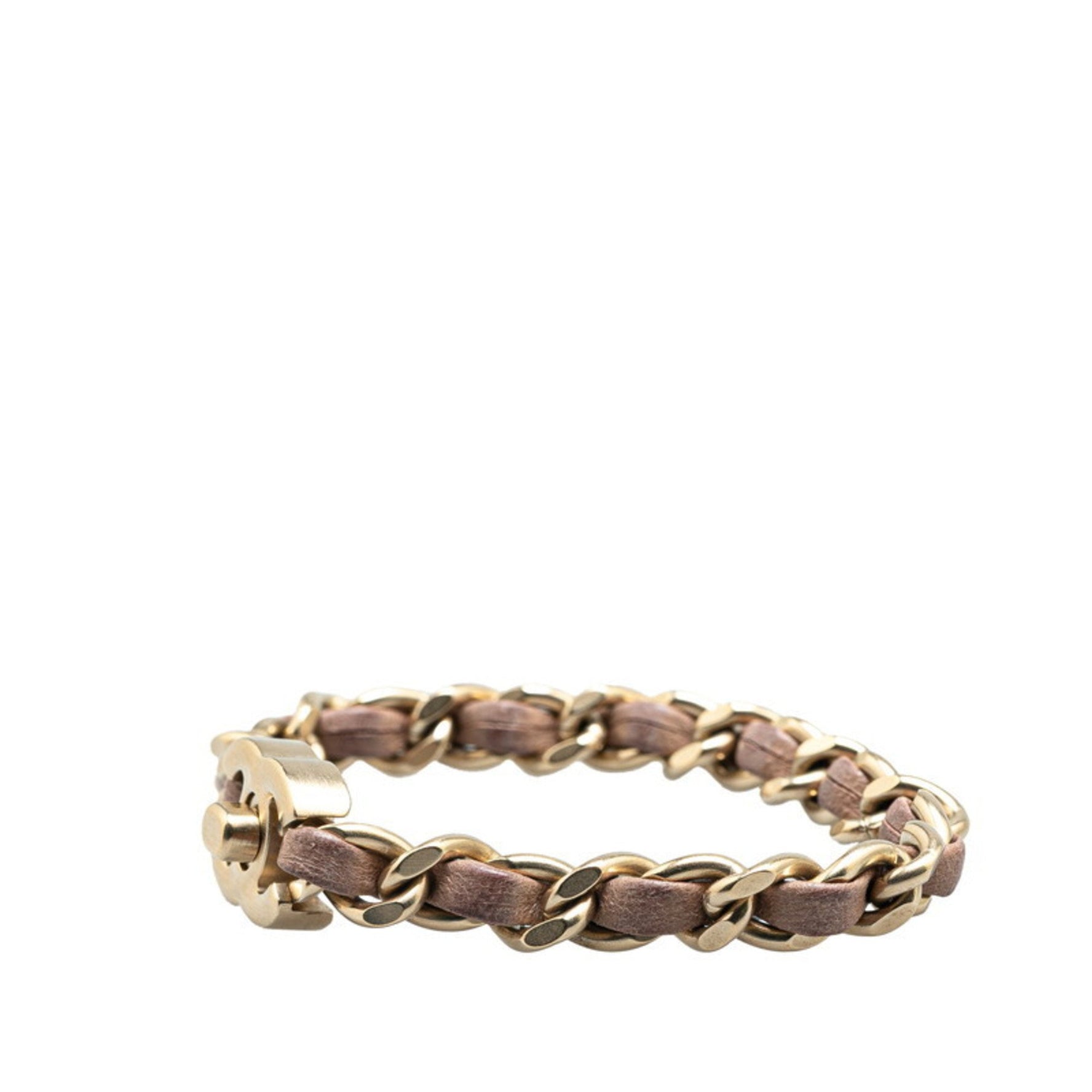 Chanel Coco Mark Turnlock Motif Chain Bracelet in Gold and Plated Leather