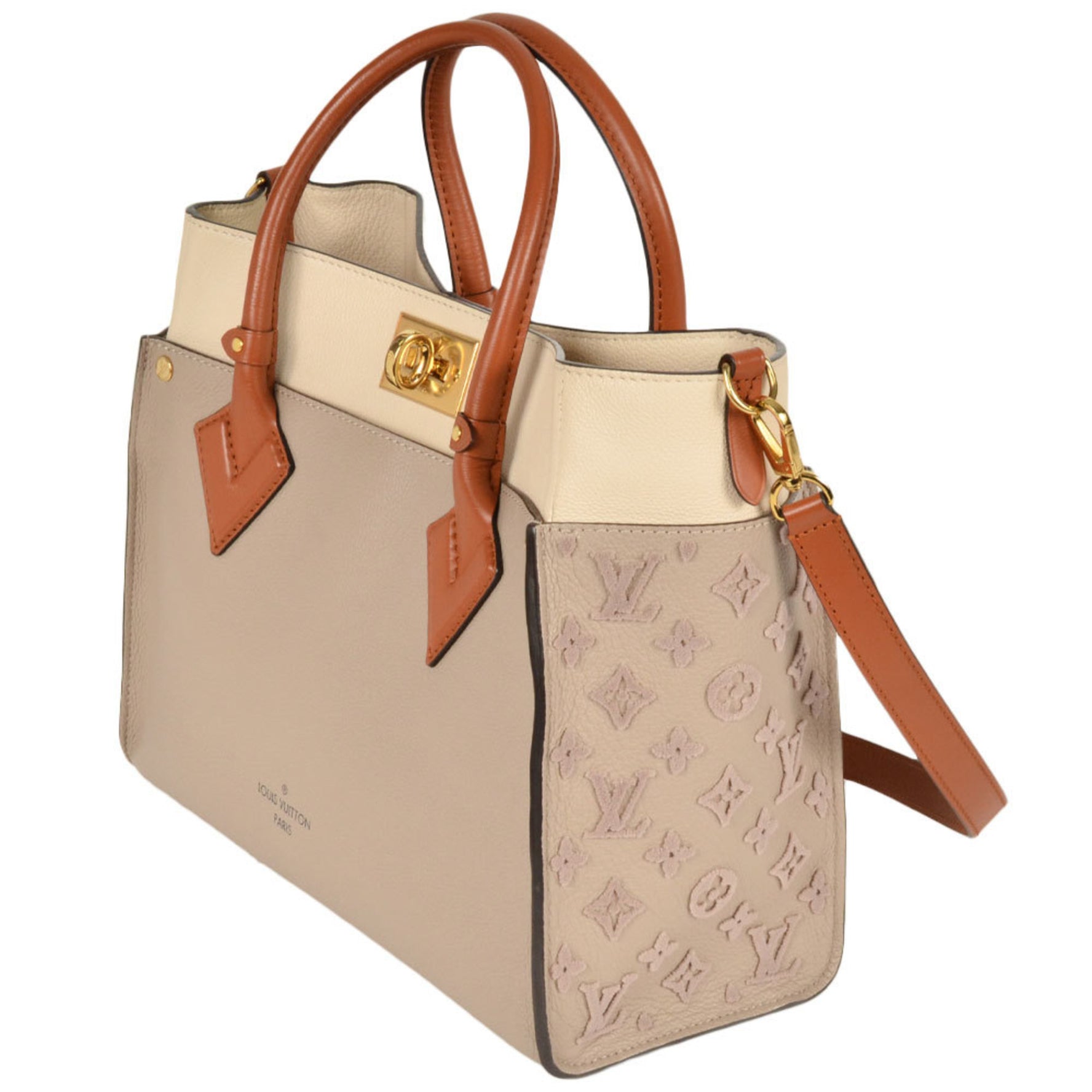 LOUIS VUITTON On My Side MM Handbag Leather Galle RFID Beige