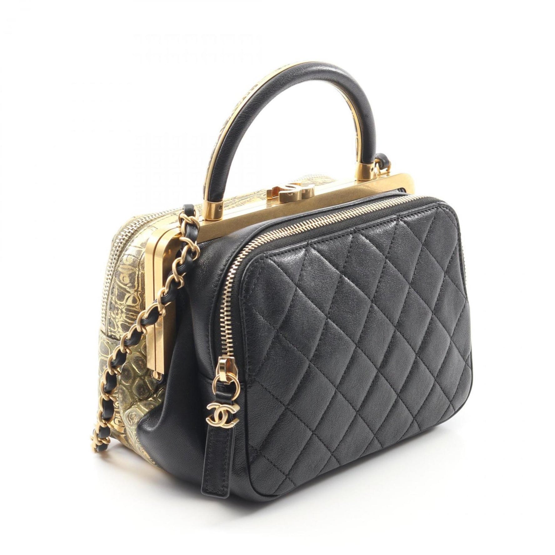 Chanel Coco Mark Shoulder Bag, Leather, Women's, Gold and Black