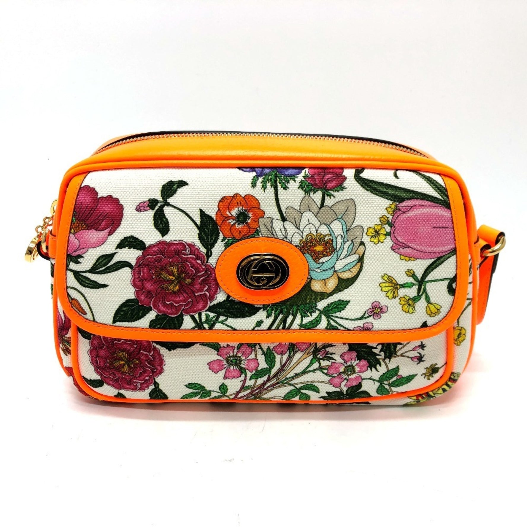 GUCCI Flora Shoulder Bag Canvas Leather Multicolor