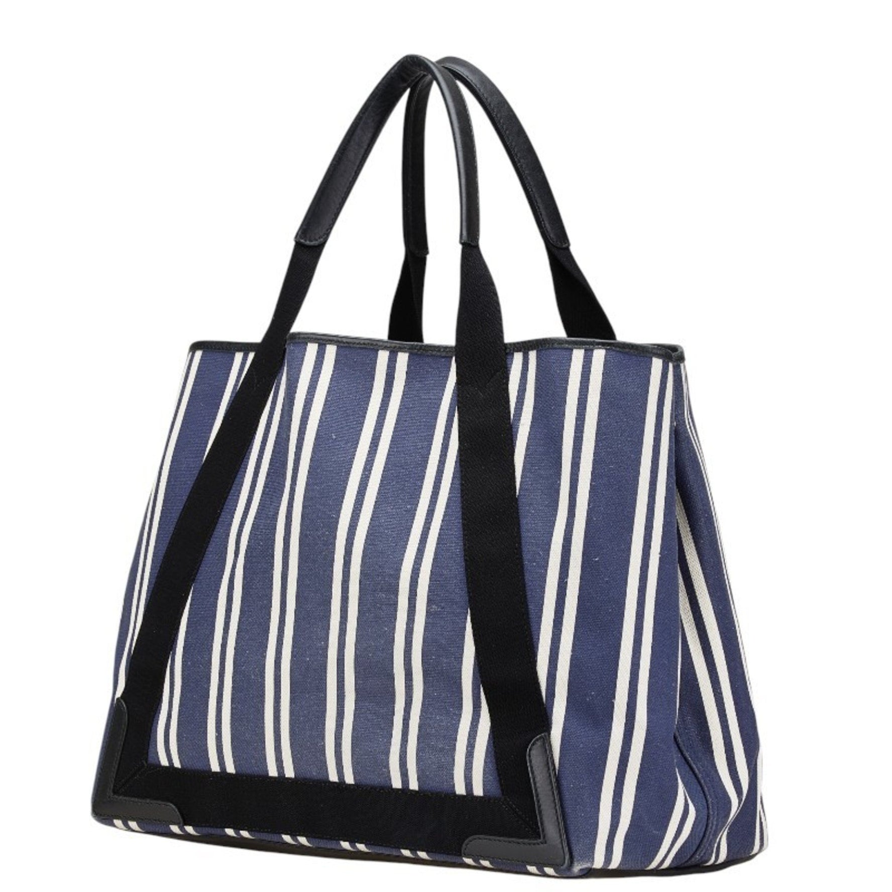 Balenciaga Navy Cabas M Handbag Tote Bag White Canvas Leather Women's BALENCIAGA