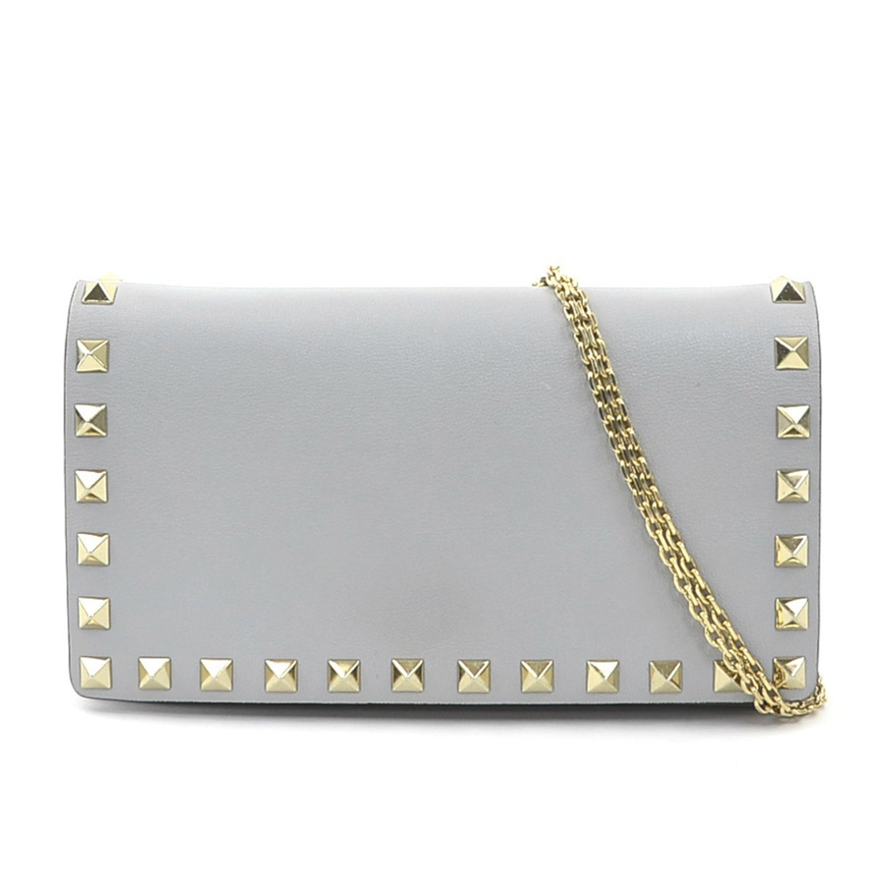Valentino Garavani Rockstud Shoulder Bag in Leather and Metal, Light Gray Gold