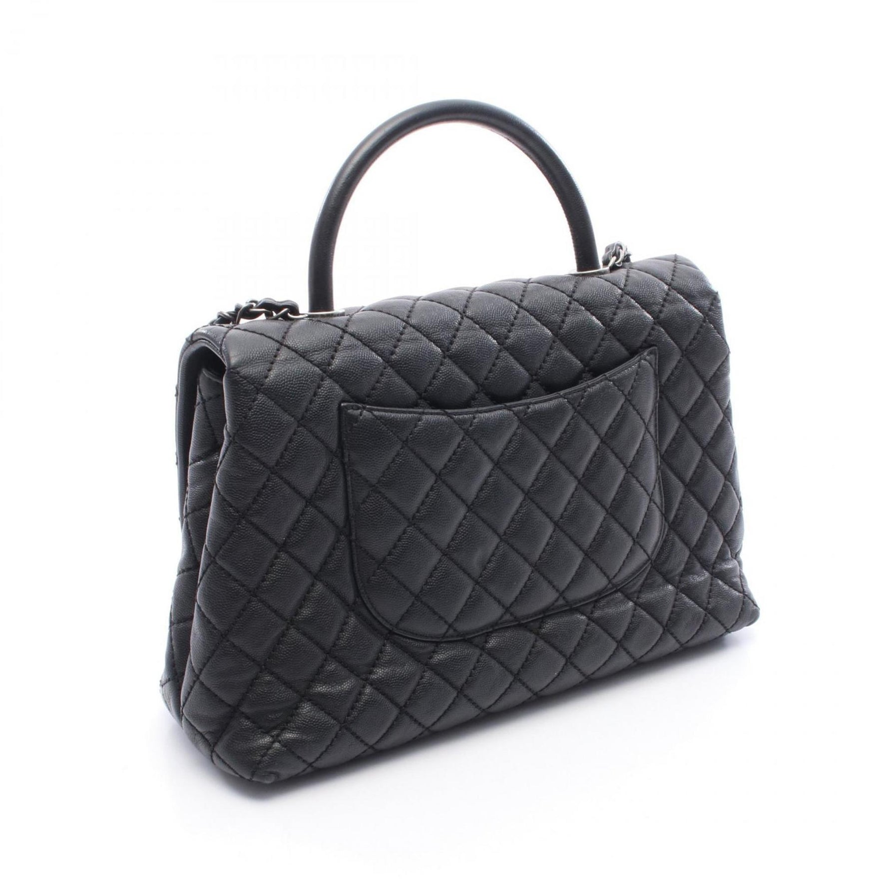 CHANEL Matelasse Coco Handle Handbag, Calfskin Leather, Women's, Black, A92992