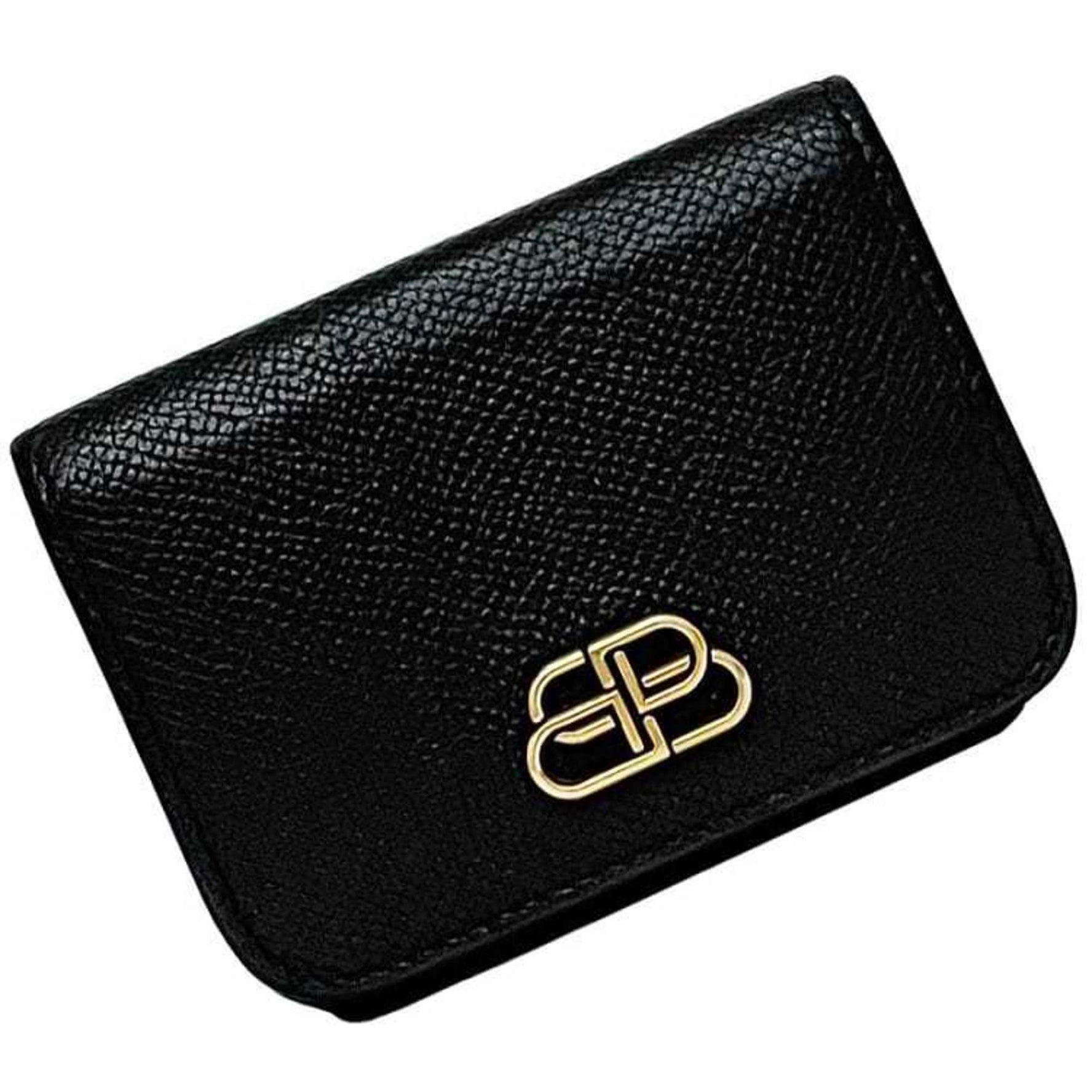 Balenciaga BB Mini Tri-fold Wallet (ec-23593, Black, 601387, Leather, 1000mm W, 52754) - Compact Flap for Men and Women