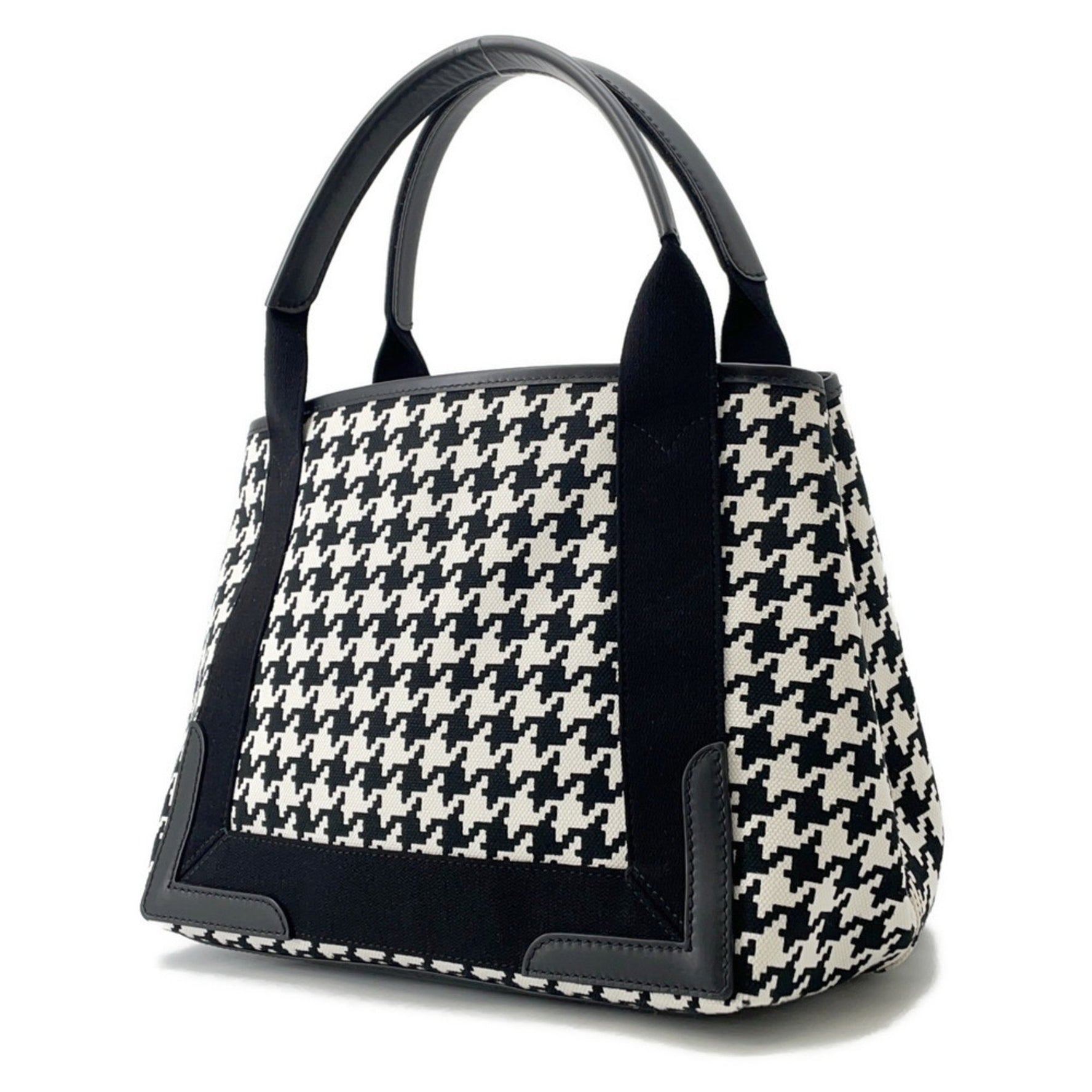 Balenciaga Navy Cabas Small Tote Bag with Houndstooth Pattern, 339933, Black and White