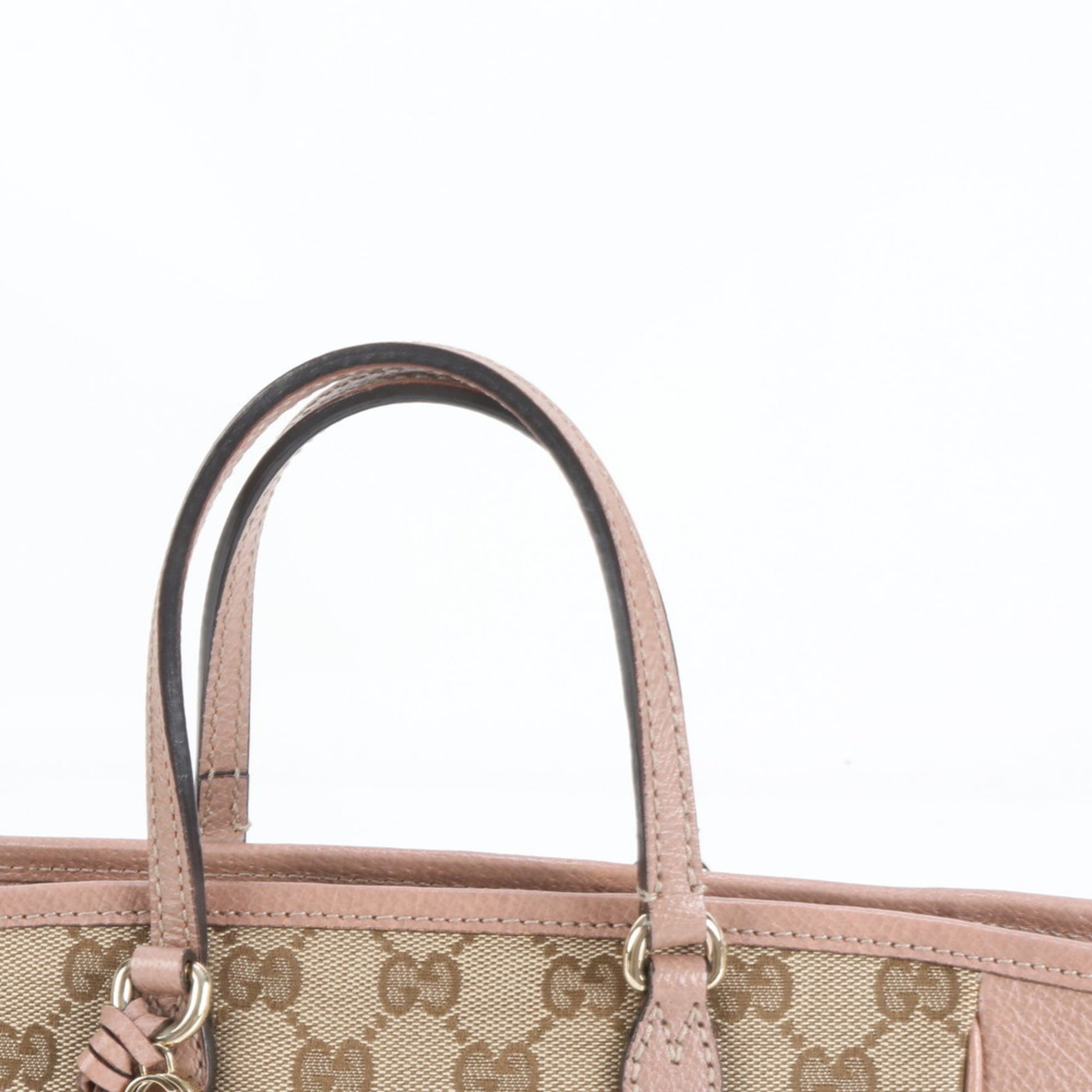 Gucci GG Canvas Bree Small Top Handle Bag Leather Hand Tote