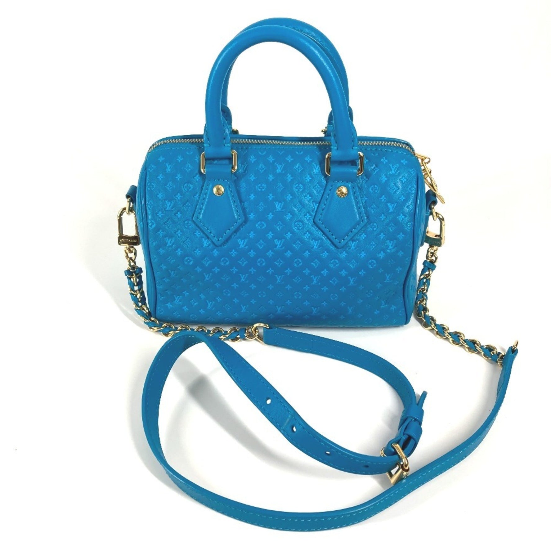LOUIS VUITTON Monogram Nanogram Speedy Bandouliere Shoulder Bag 2WAY Crossbody Handbag Calf Leather Women's Blue