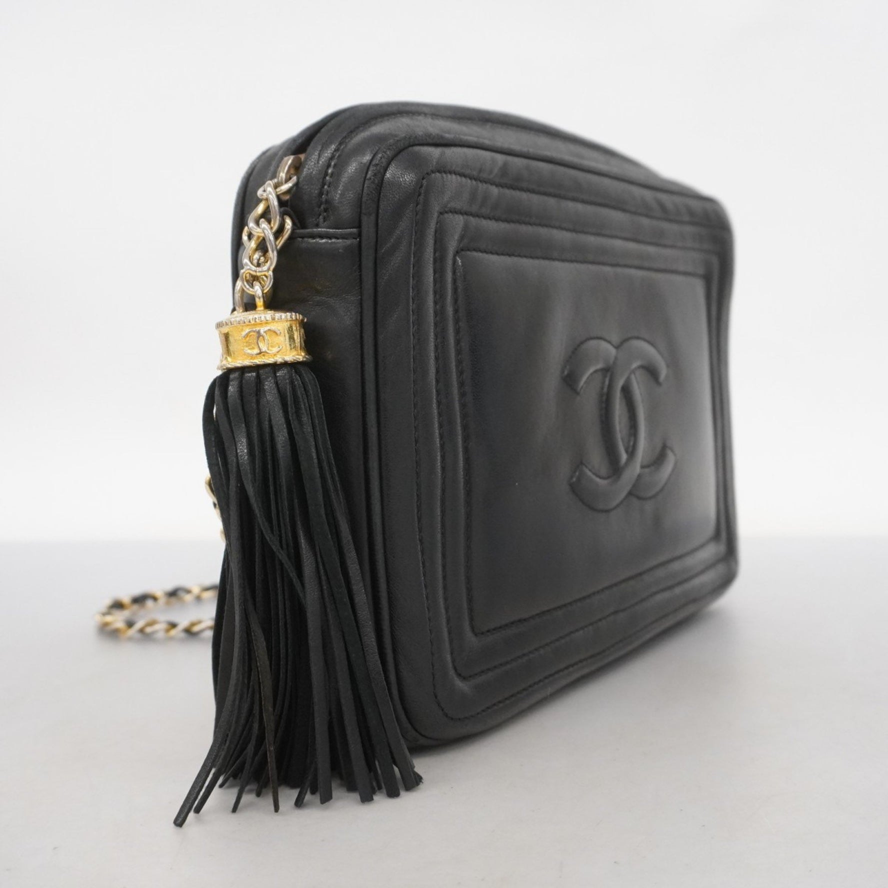 Chanel Shoulder Bag with Chain Bag, Lambskin, Black, Women's