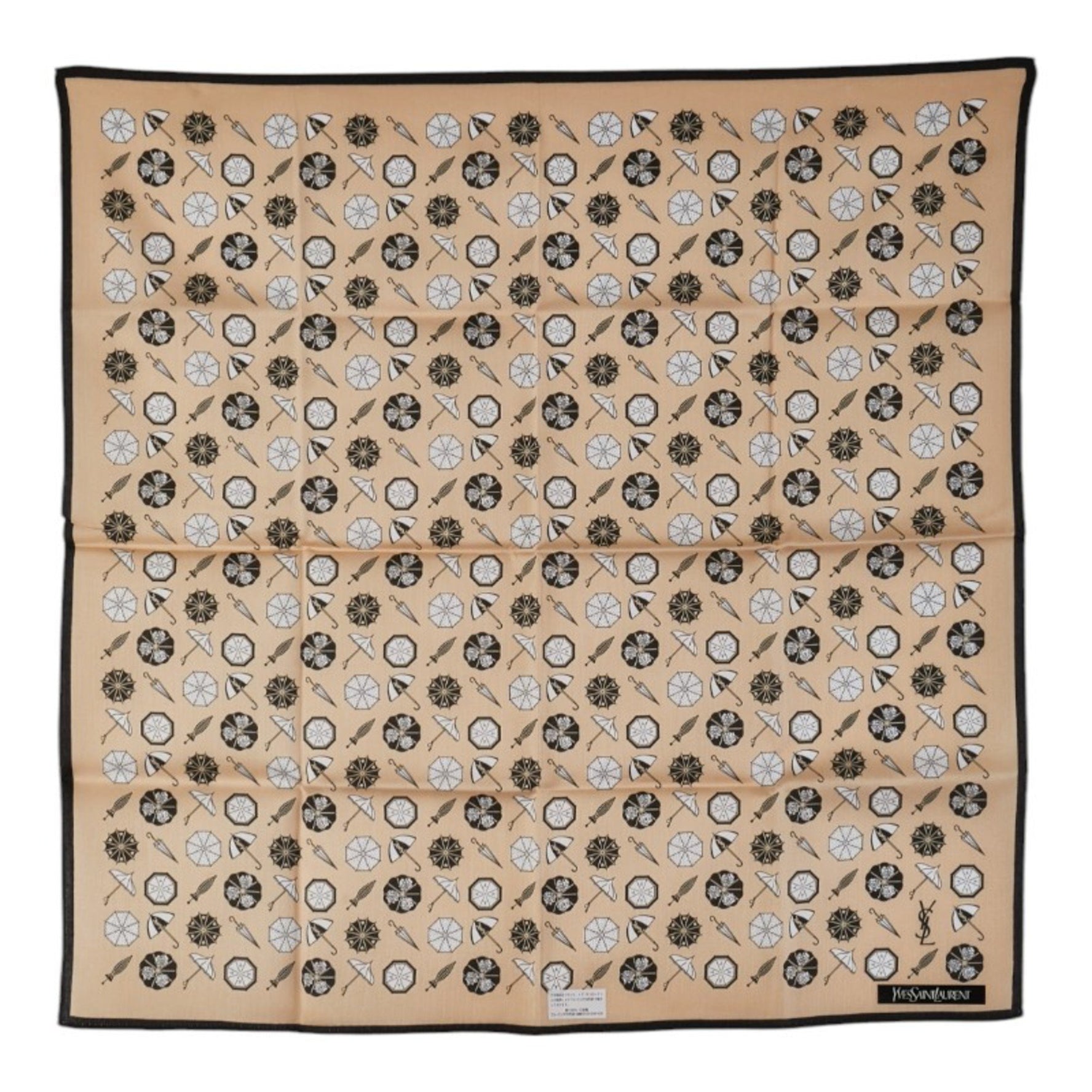Saint Laurent Yves YSL logo umbrella print scarf/muffler/handkerchief in beige and multicolored cotton .