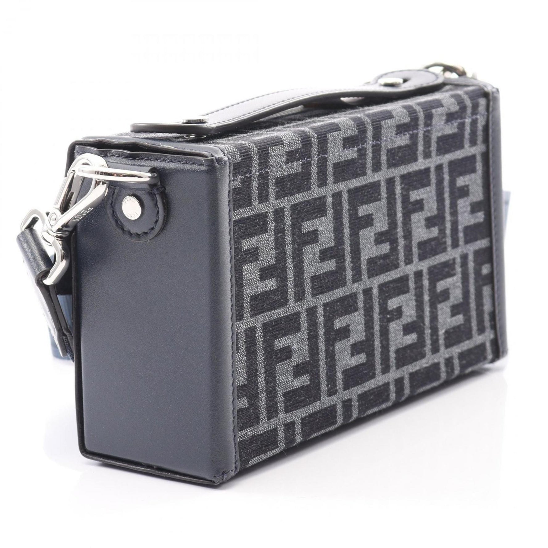 FENDI Soft Trunk Baguette Zucca Handbag, Canvas and Leather, Gray, Black, Navy