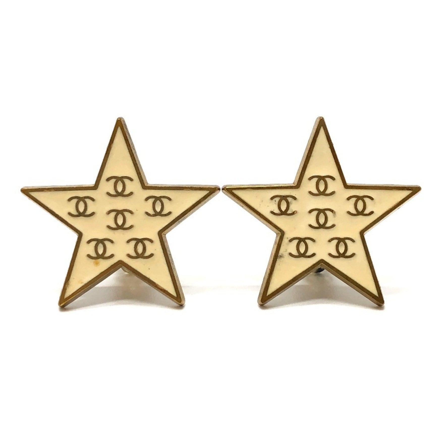 CHANEL Star CC Coco Mark Vintage Earrings, Metal, Gold