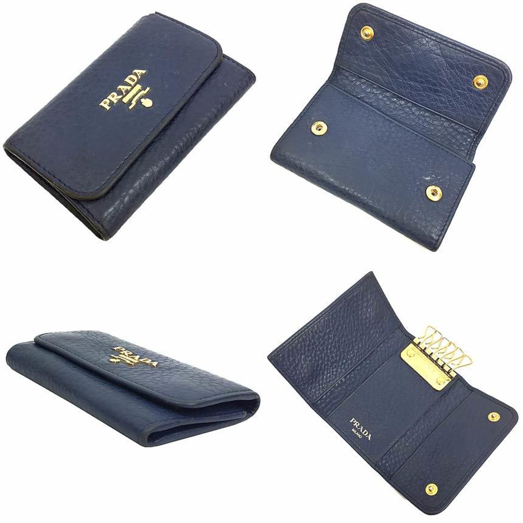 PRADA Prada Key Case 1PG222 VITELLO GRAIN INCHIOSTRO Navy