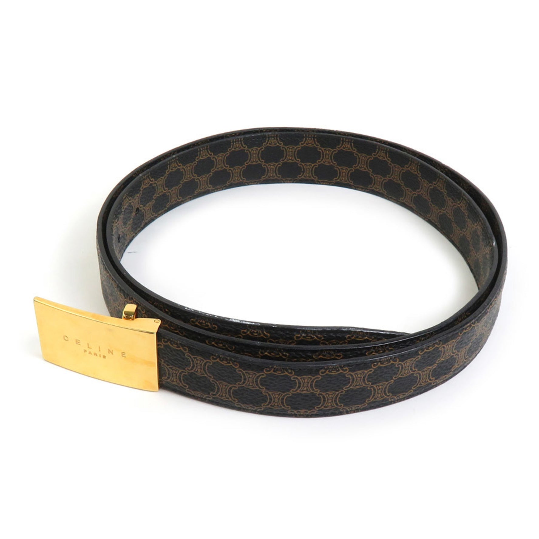 CELINE Belt Macadam Metal Black Brown Gold