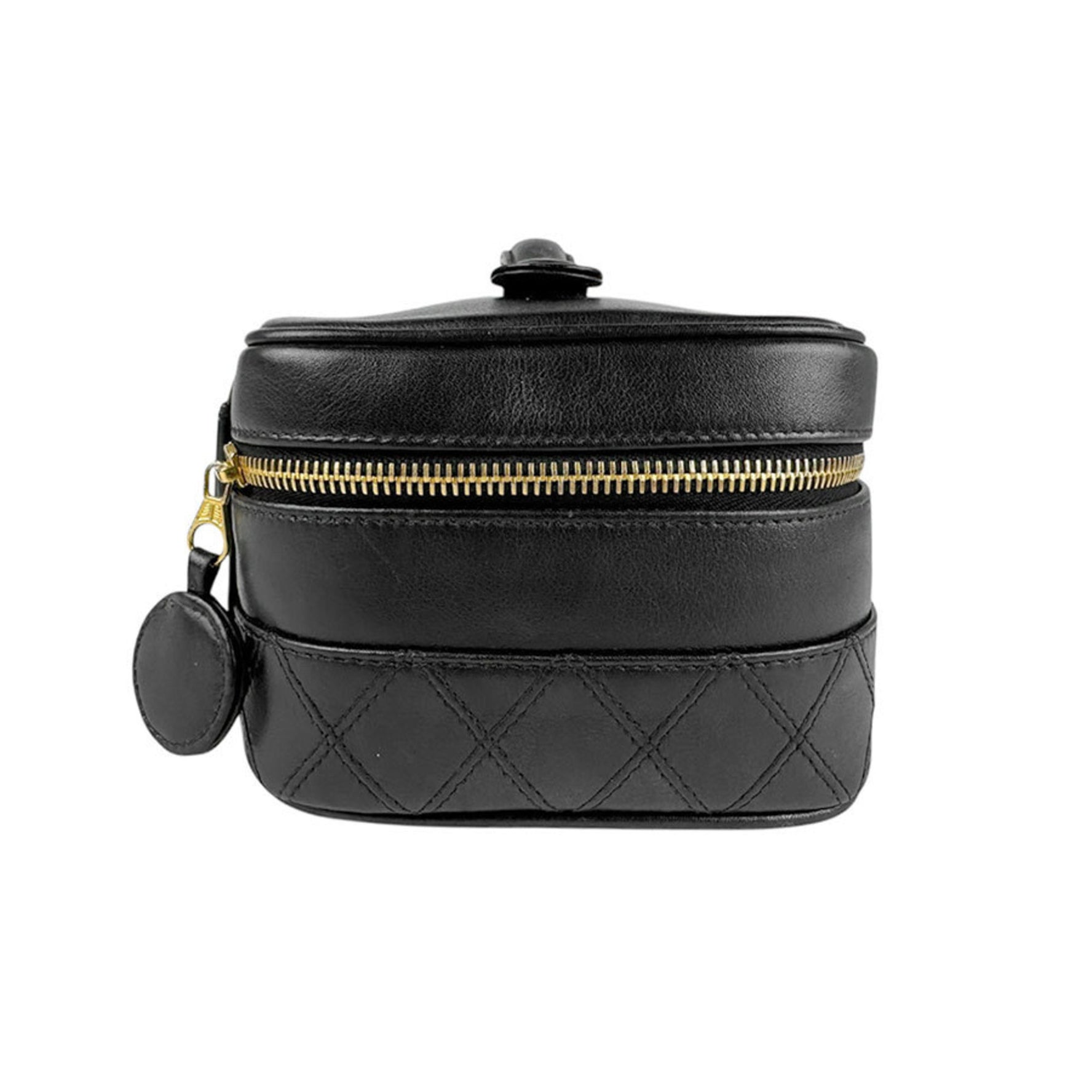 CHANEL Handbag Vanity Bag Bicolor Leather Black Women's A01618 n1147