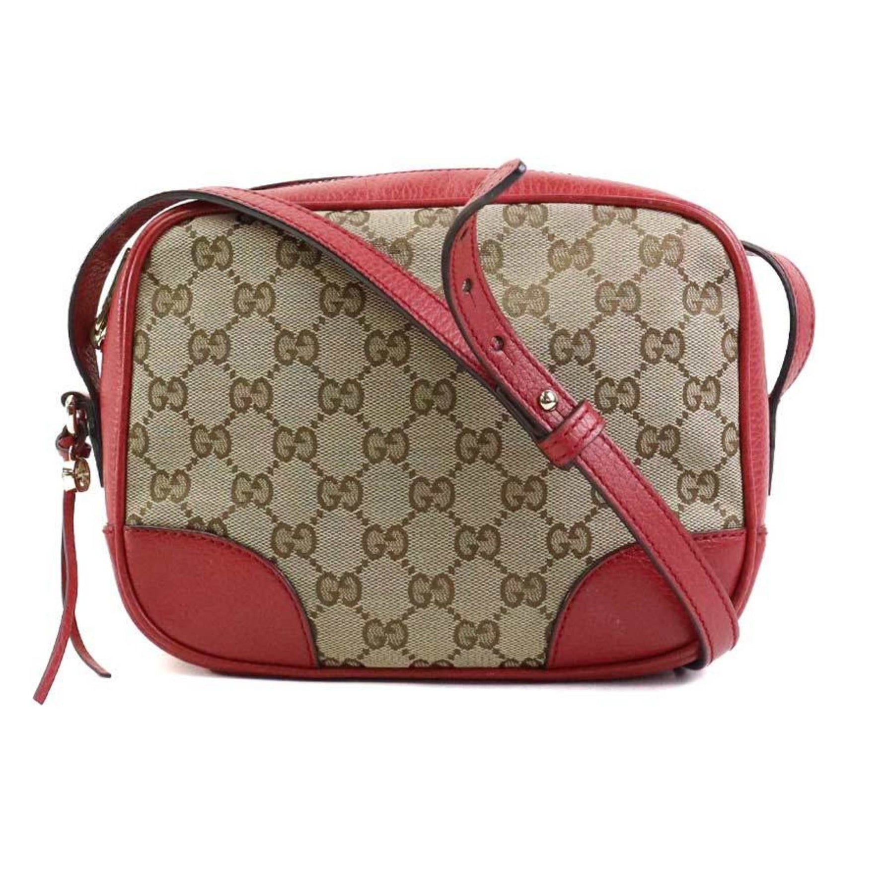 GUCCI Shoulder Bag GG Canvas Leather Beige Brown Red Women's e59179a