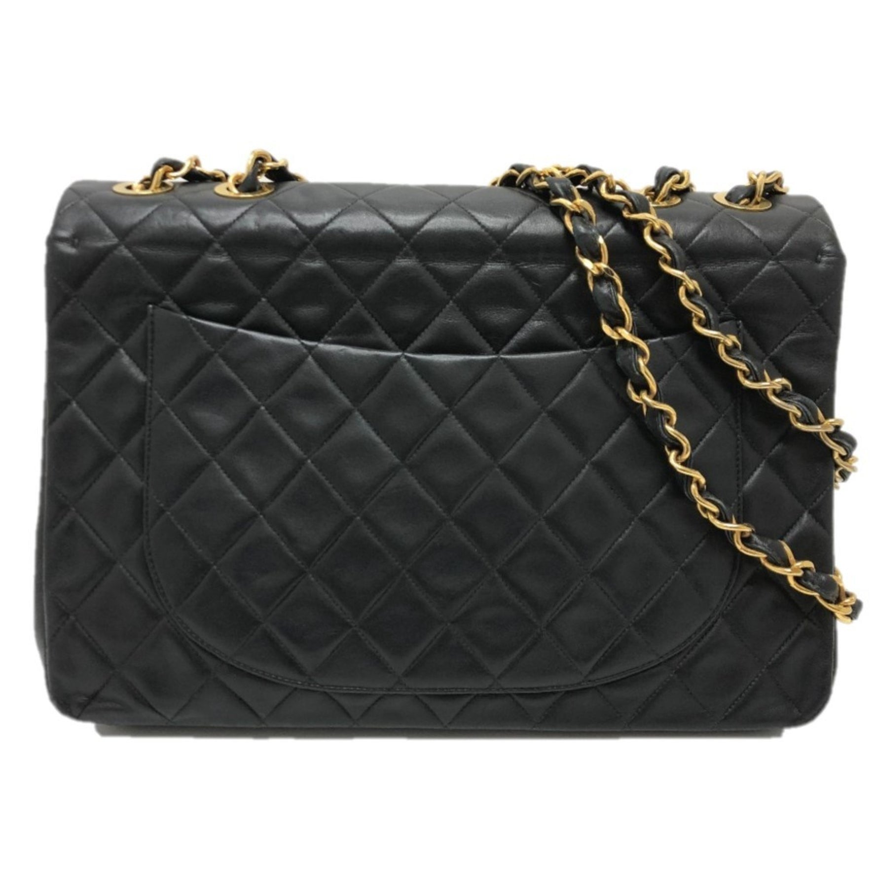 CHANEL Matelasse Coco Mark Deka 34 Double Chain Shoulder Bag in Lambskin