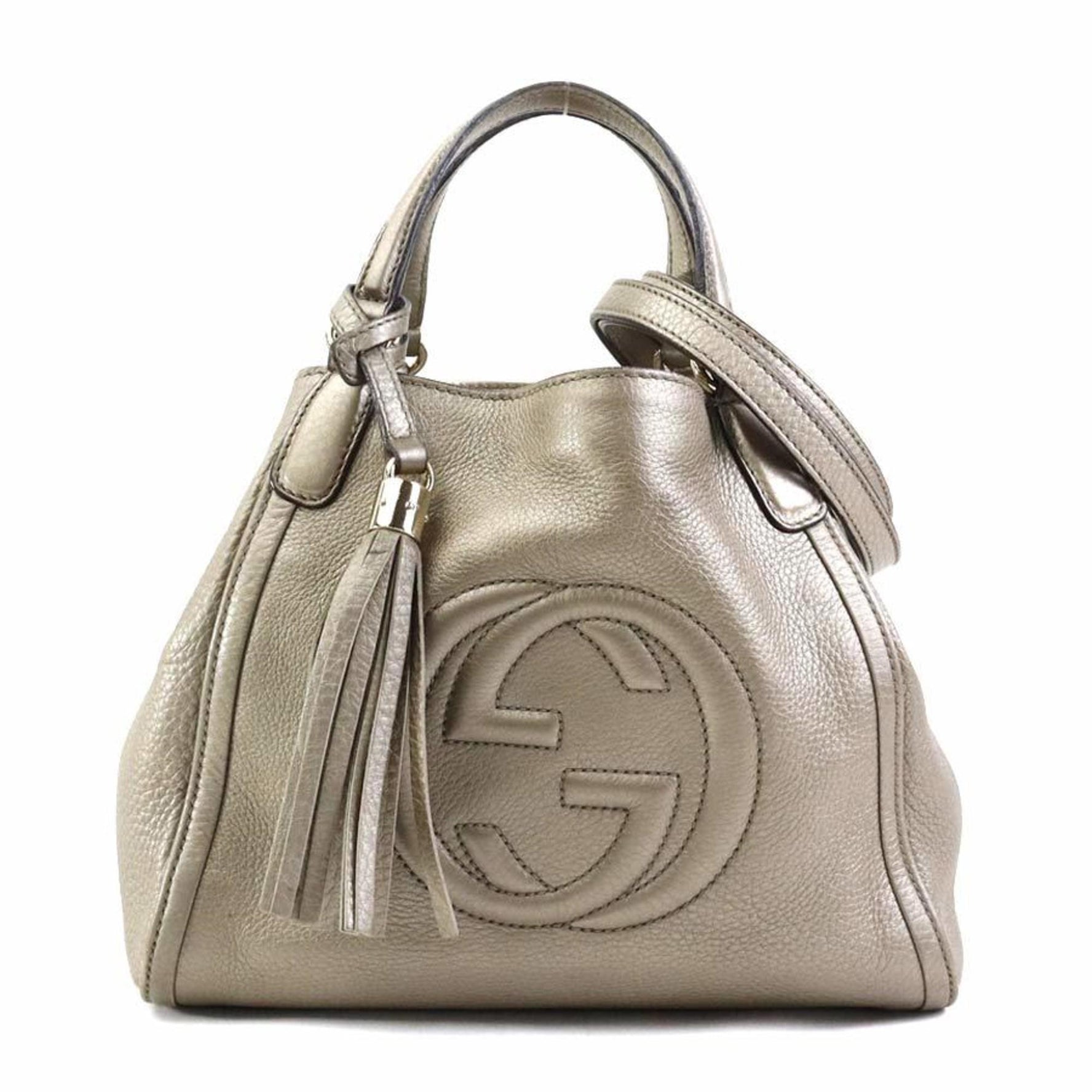 GUCCI Handbag Shoulder Bag Soho Leather Metallic Greige Gold Women's e59254a