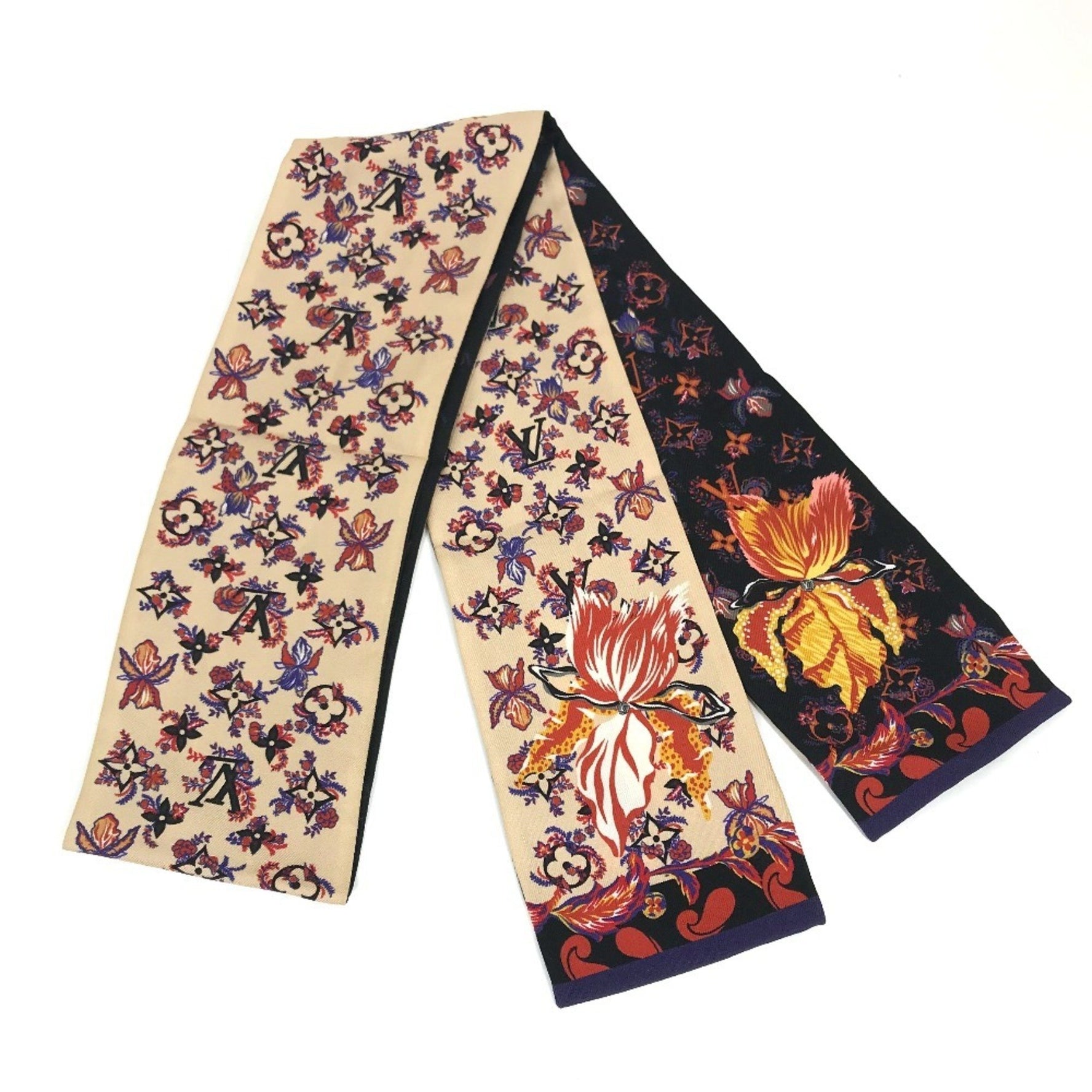 Louis Vuitton Monogram Bandeau Rendezvous Silk Scarf Beige x Black