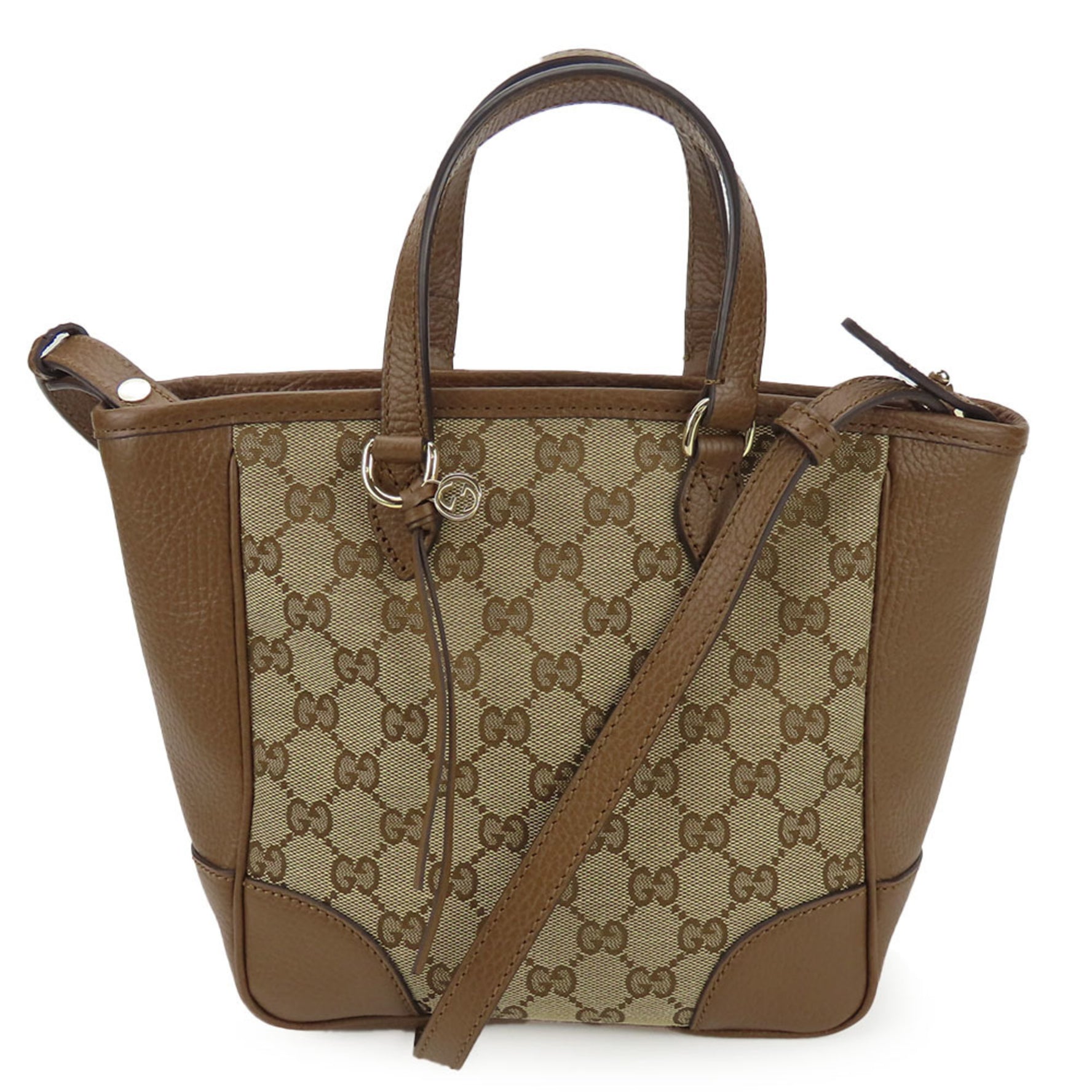 Gucci Handbag Leather GG Canvas Brown Beige Shoulder