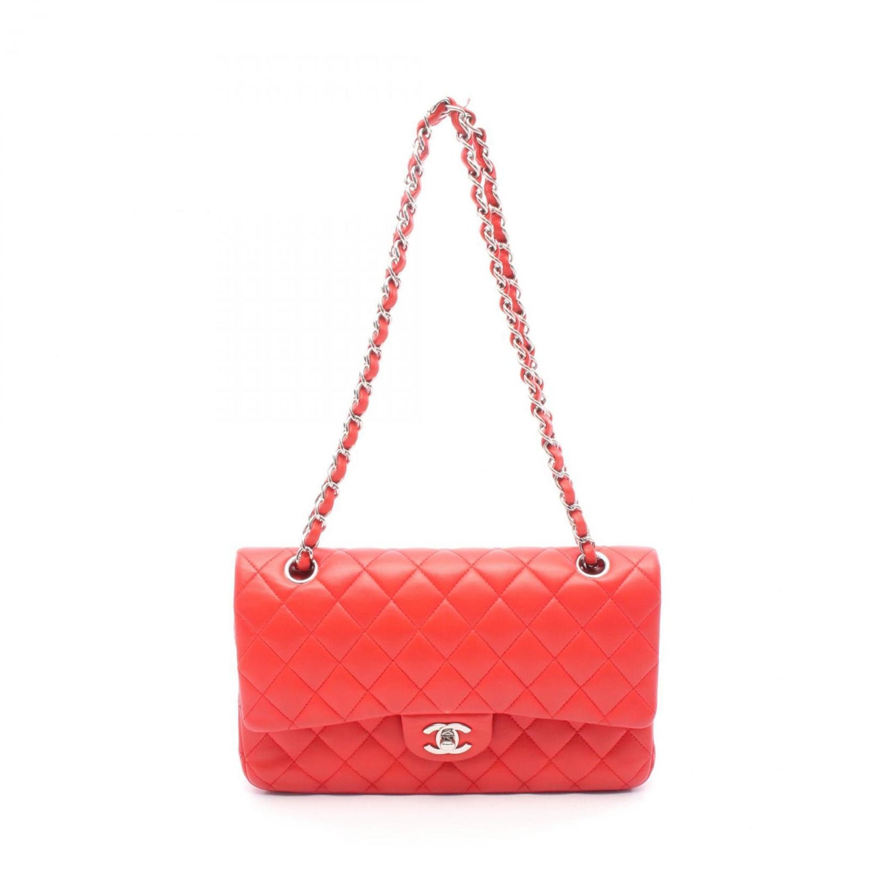 CHANEL Matelasse W-flap shoulder bag leather ladies red A01112