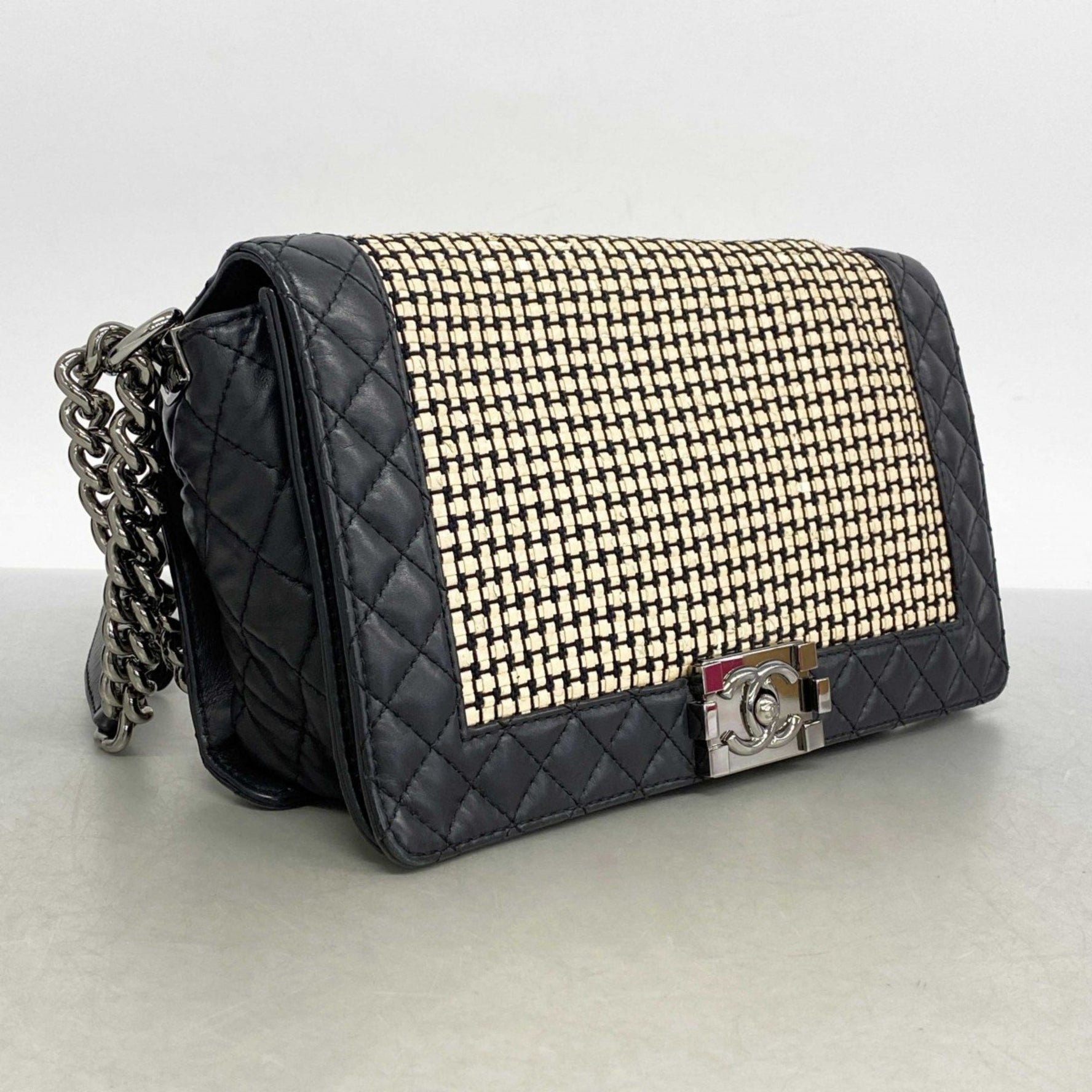 Chanel Shoulder Bag Boy Chain Lambskin Black Beige