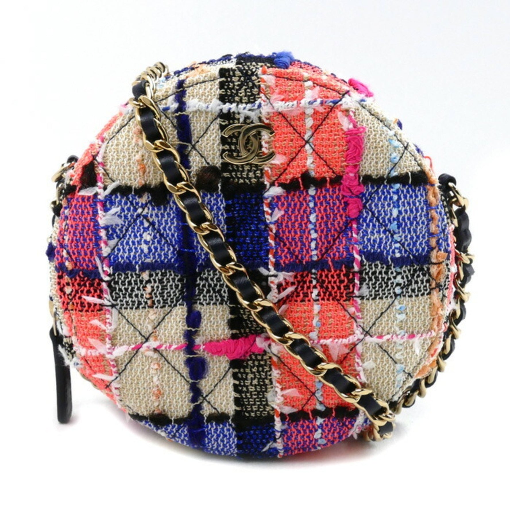 CHANEL Round Classic Chain Shoulder Bag Tweed Multi