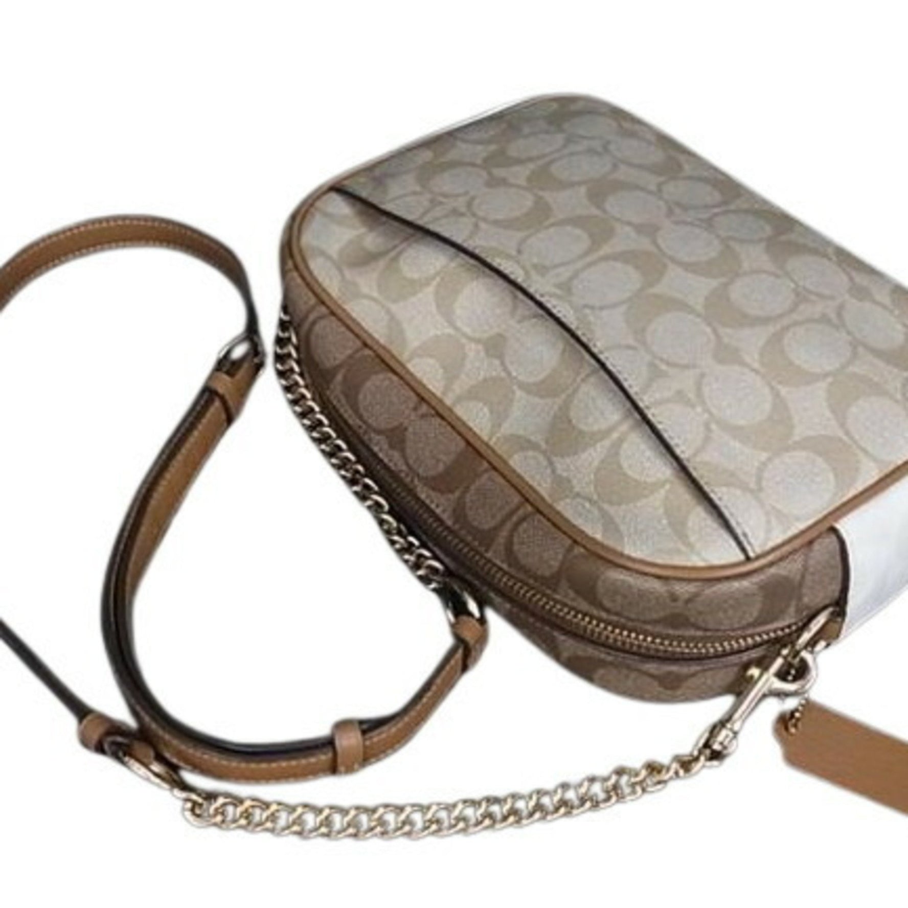 COACH Signature Shoulder Bag in Light Chalk Multi, and Gold Coated Canvas with Leather. Also available: Jamie Camera