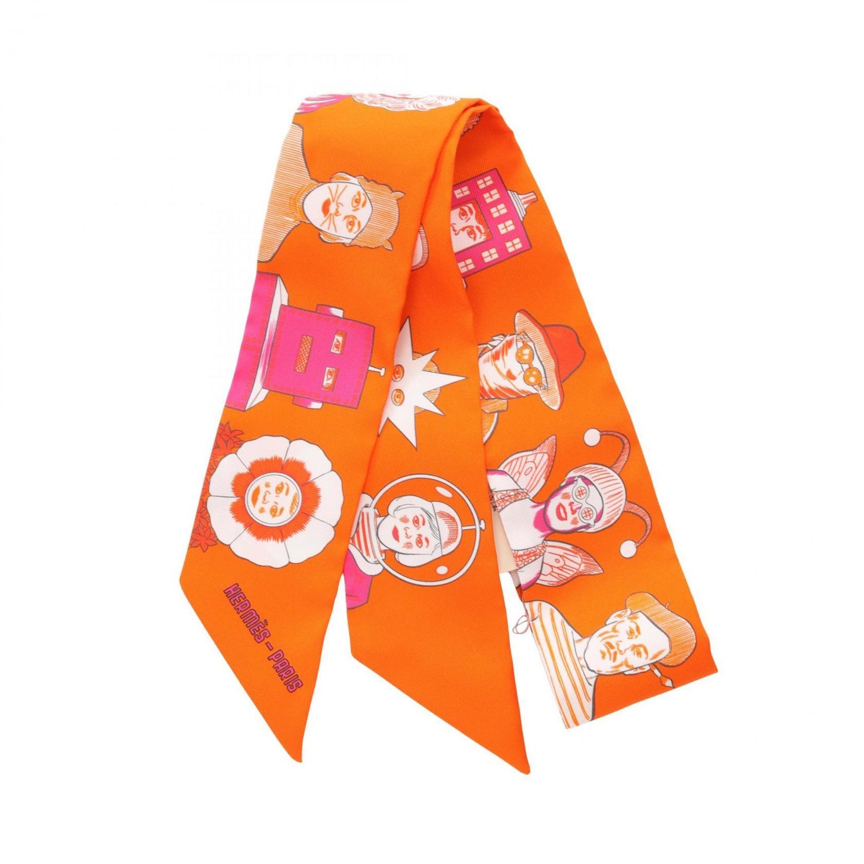 Hermes Twilly Dress Code Scarf Silk Orange Multicolor