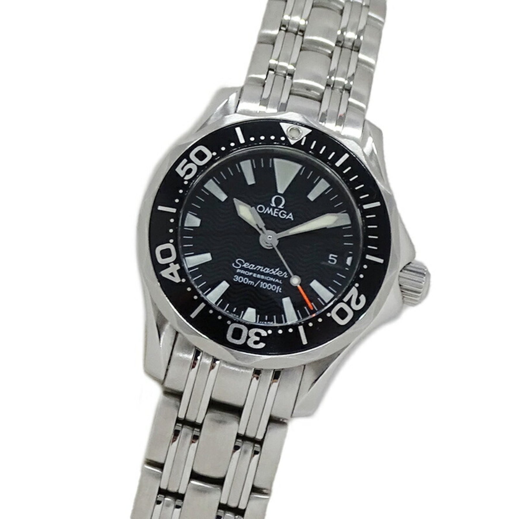 OMEGA Seamaster 2284.50 Watch for Women Professional Diver 300m Date Quartz Stainless Steel SS Silver Black Polished