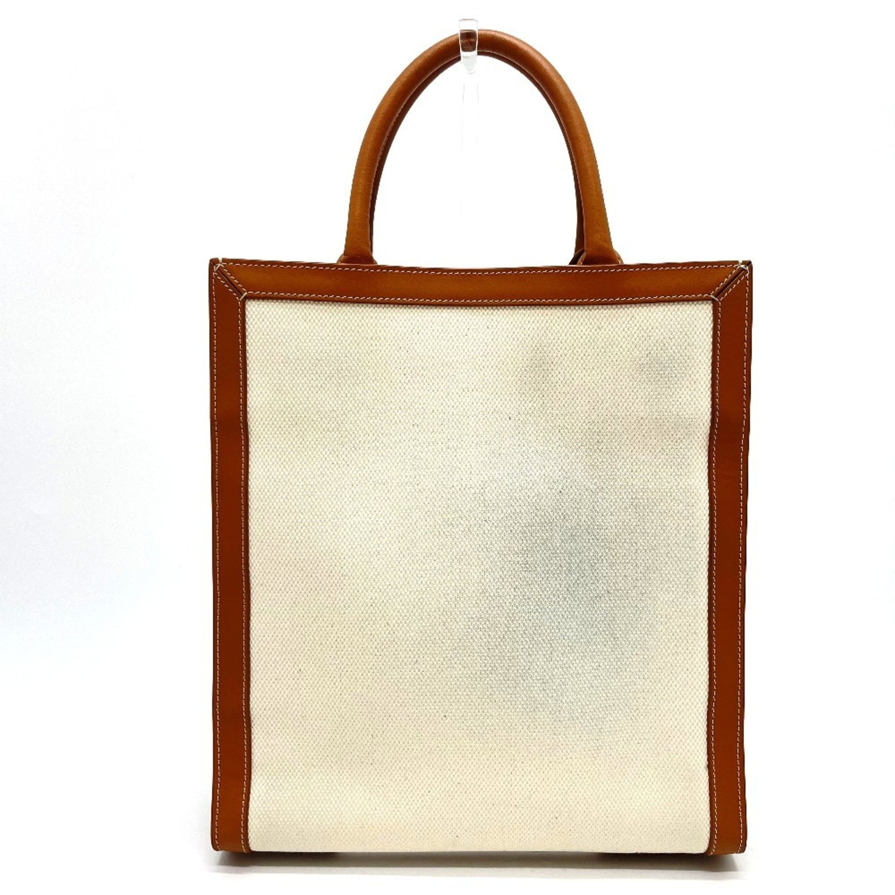 CELINE Vertical Cabas Small Tote/Shoulder Bag in Leather/Canvas, Natural and Tan