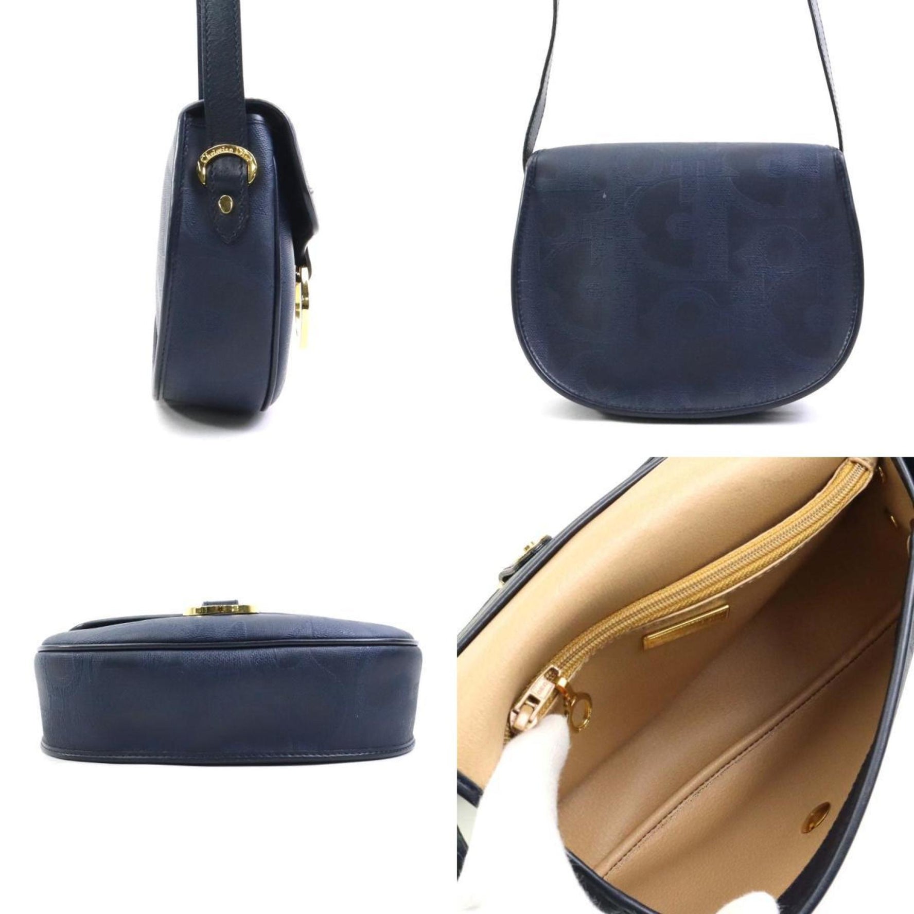Christian Dior Coated Canvas Leather Shoulder Bag in