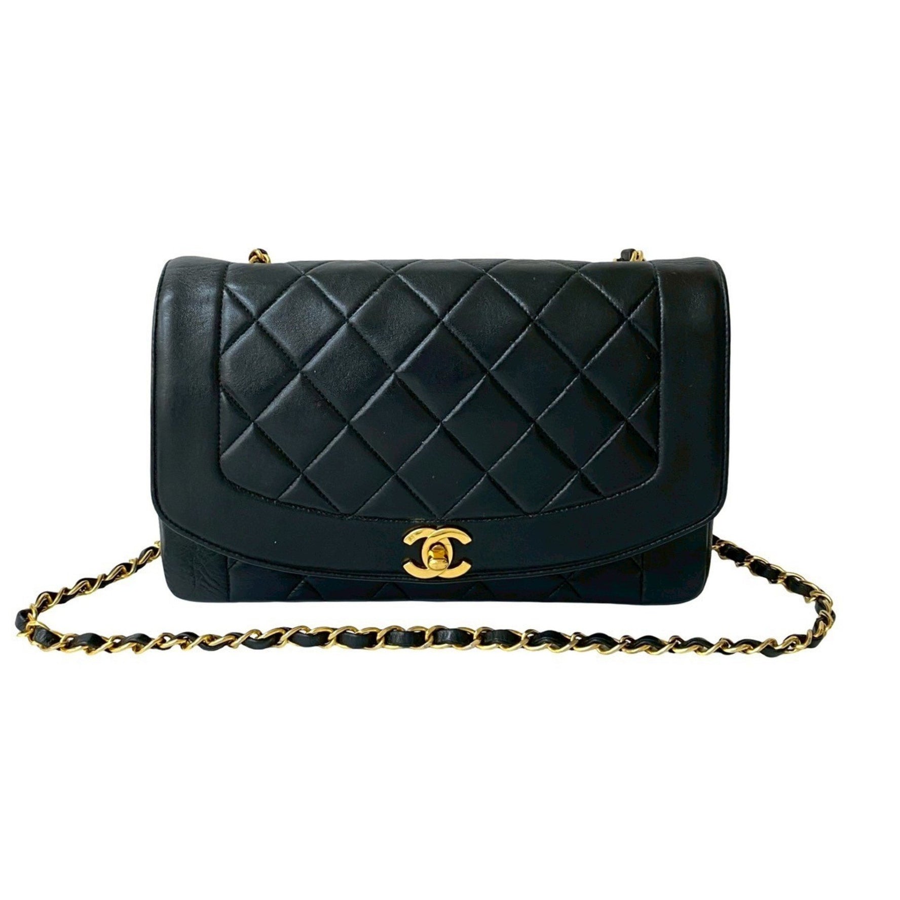 CHANEL Matelasse Diana Flap Coco Lambskin Leather Chain Shoulder Bag, 573-1