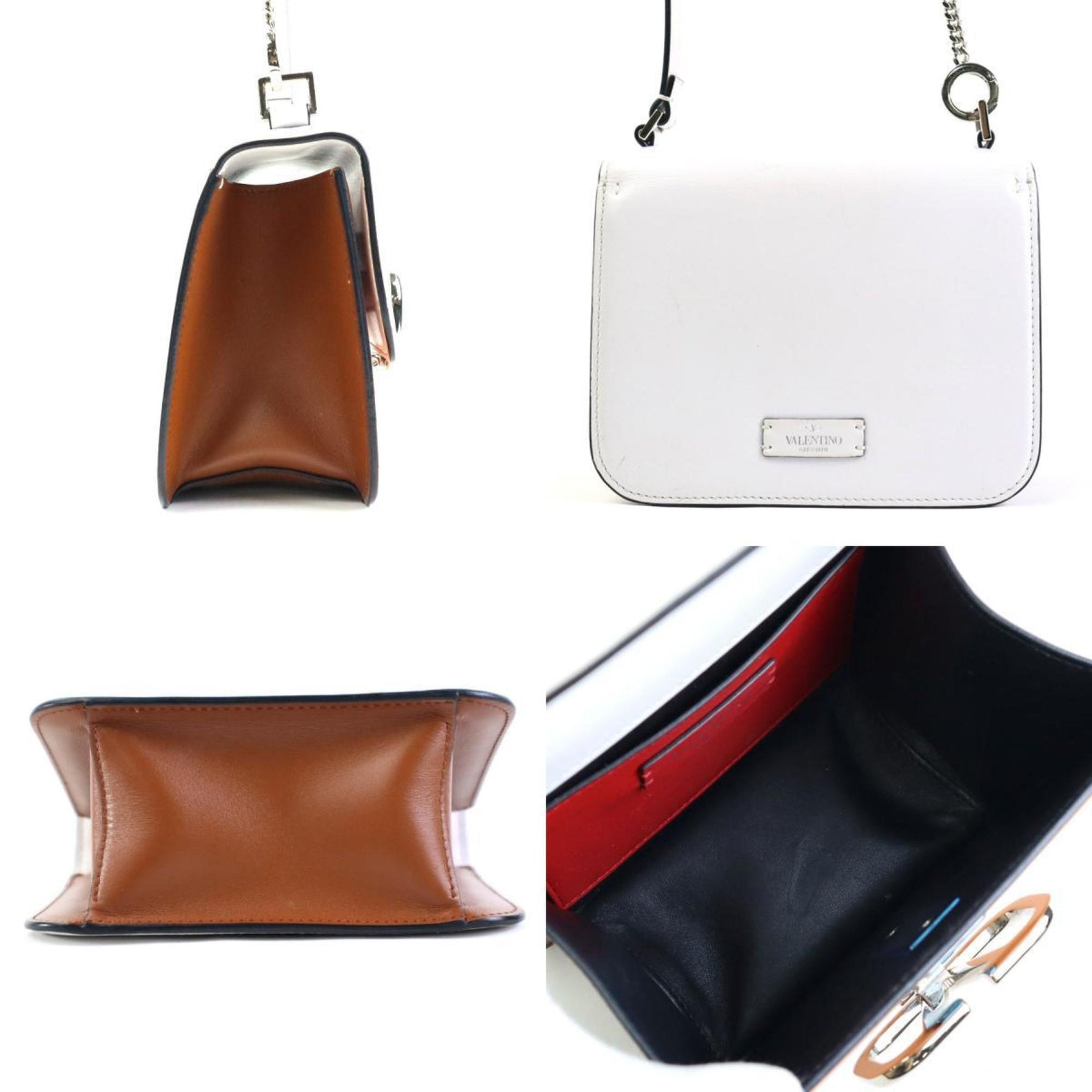 Valentino Garavani Shoulder Bag V Leather White x Orange Brown