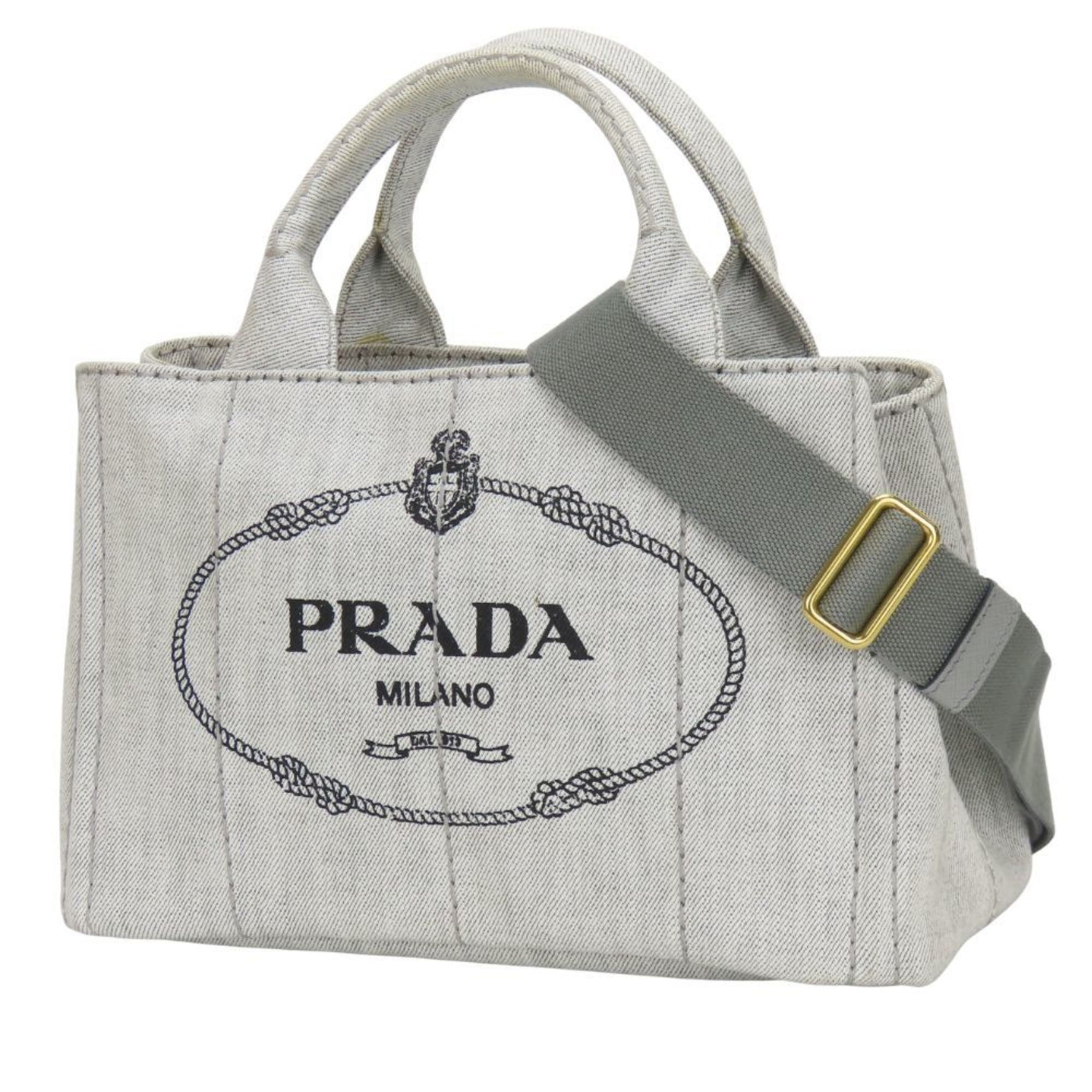 Prada Canapa Handbag Canvas Bianco Light Gray Shoulder Bag