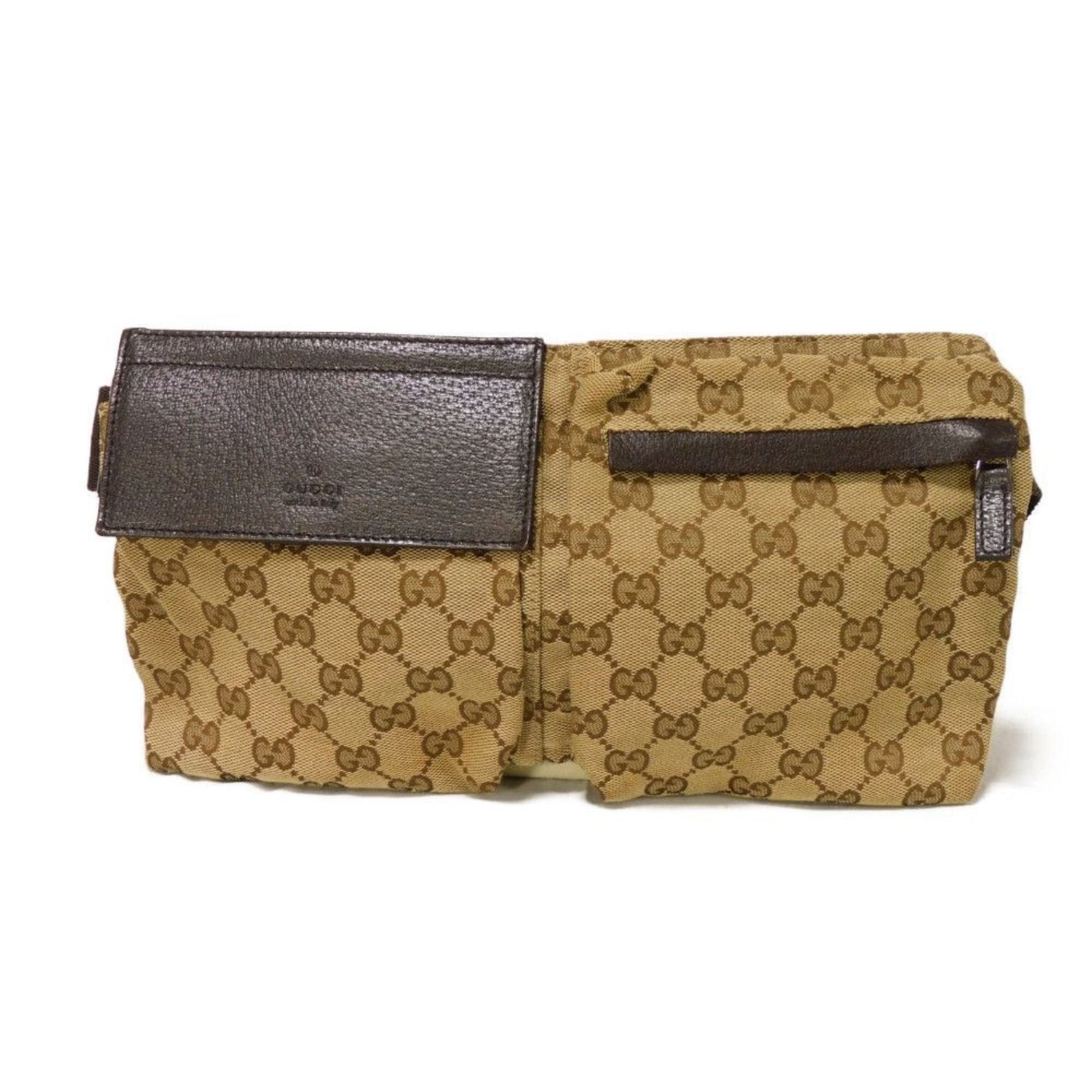 Gucci GG Canvas Waist Bag, Brown Calfskin, Embossed
