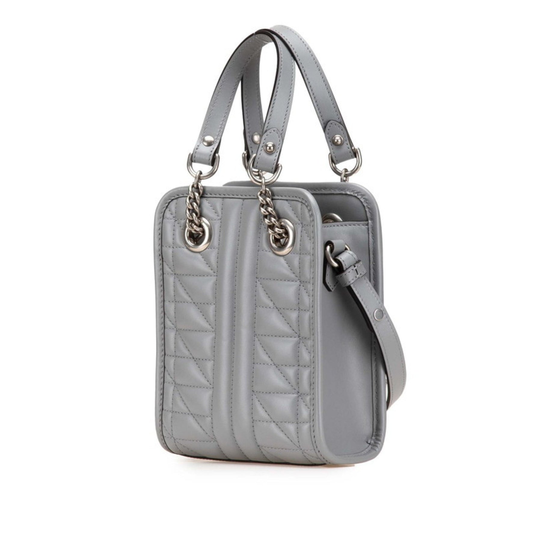 Gucci GG Marmont Quilted Mini Handbag/Shoulder Bag, 2-Way, Gray Leather, 696123, Women's