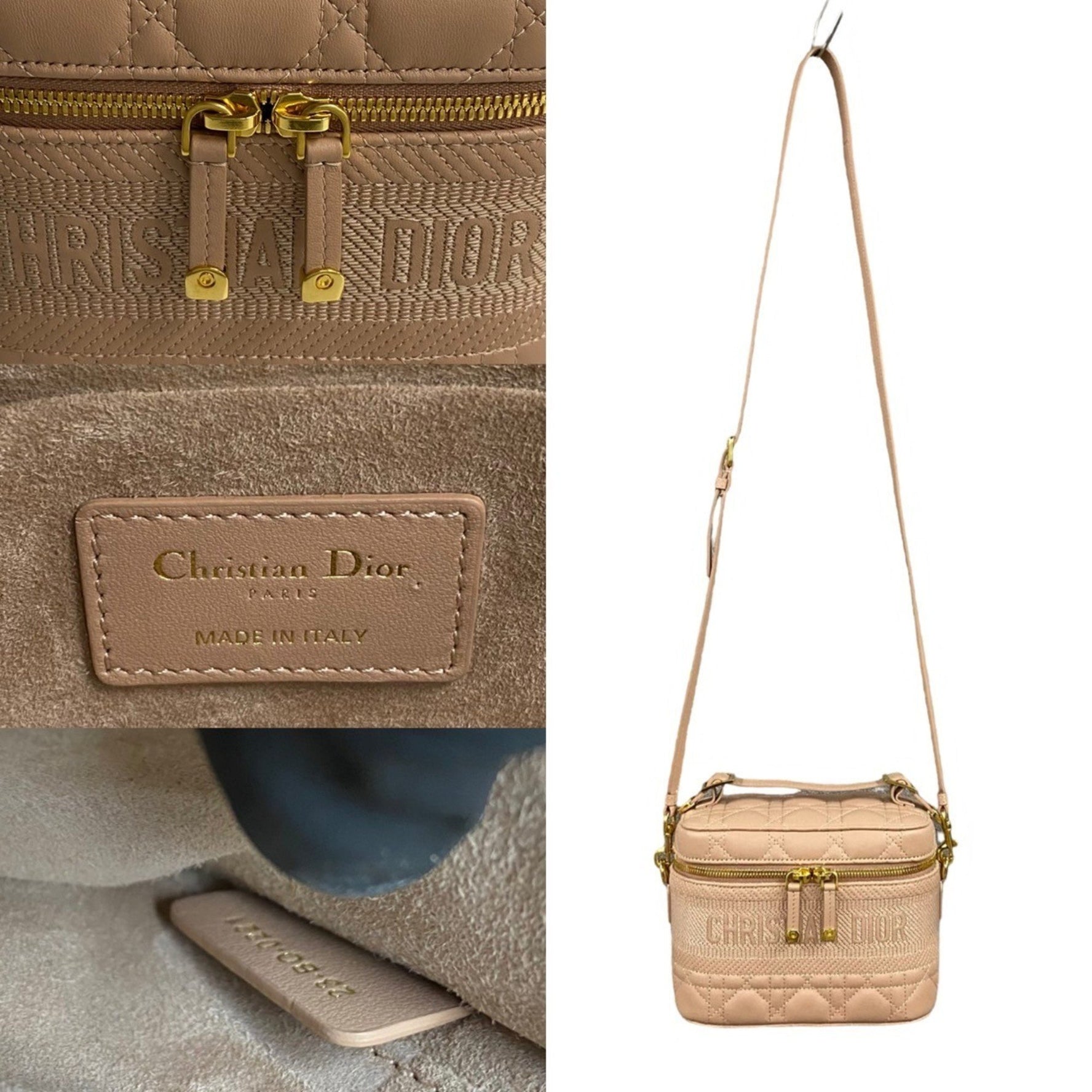 Christian Dior Travel Small Vanity Cannage Leather Shoulder Bag, Pink Beige