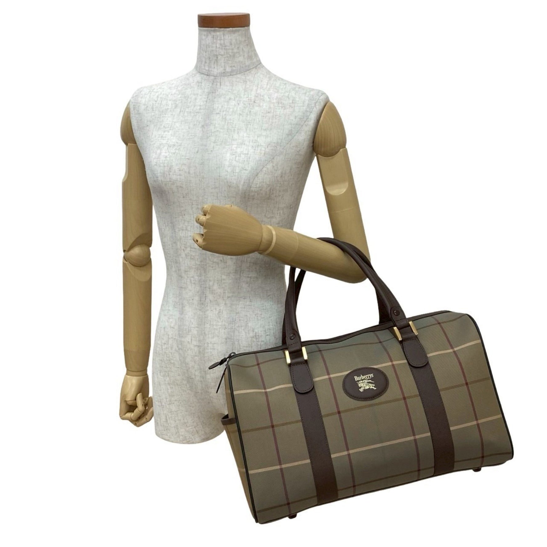 Burberry Nova Check Shadow Horse Logo Canvas and Leather Boston Bag/Handbag