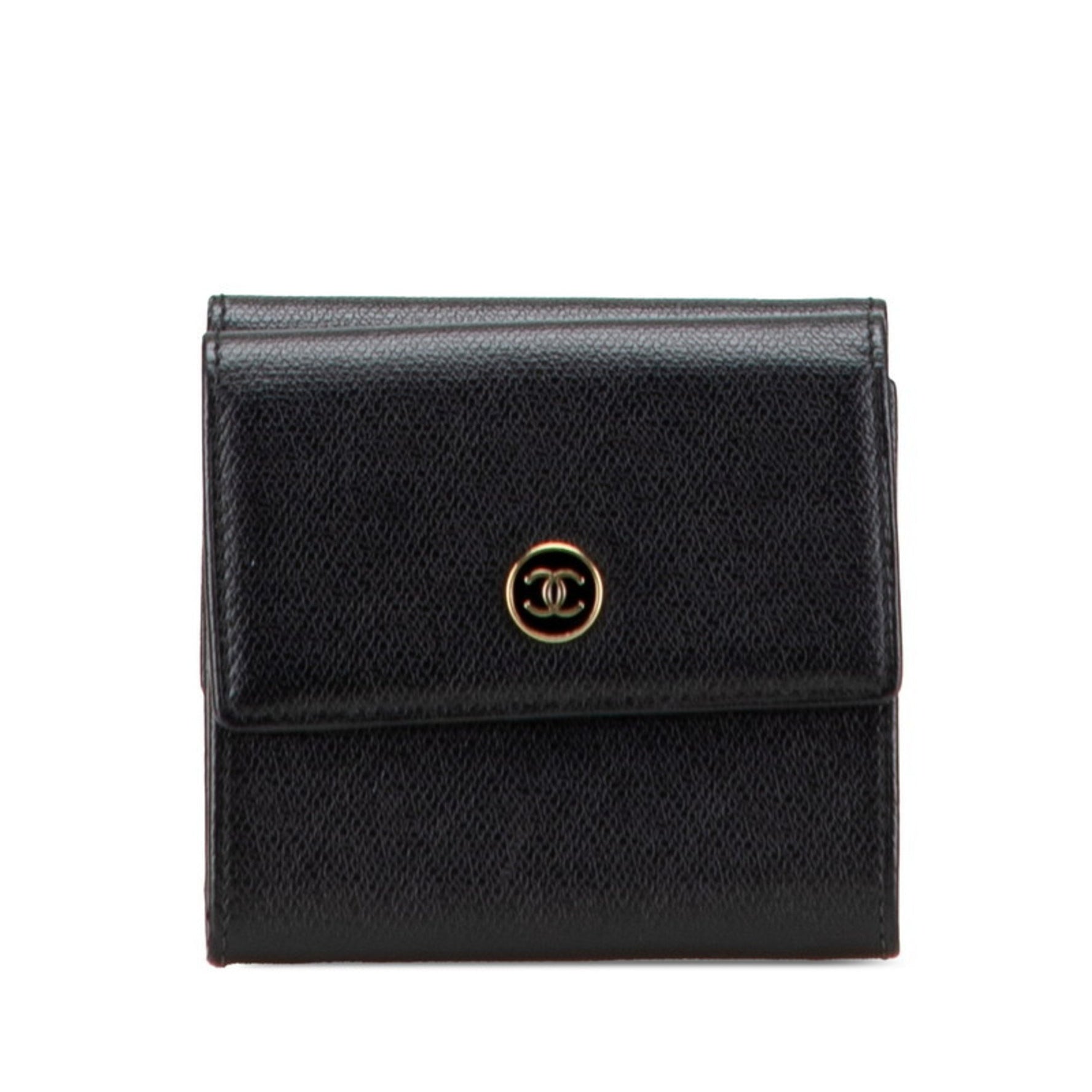 CHANEL Coco Button Tri-fold Wallet Leather