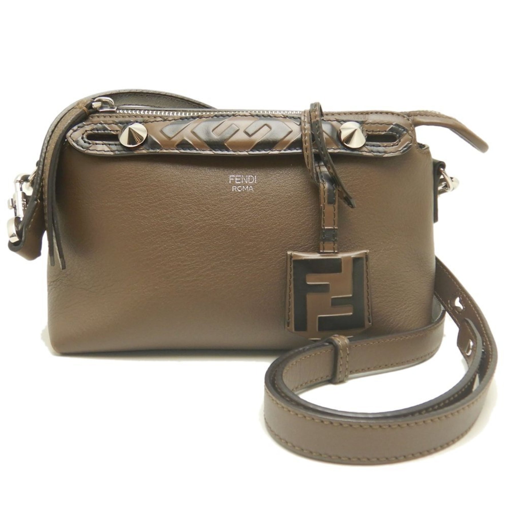 FENDI By the Way Mini Zucca 8BL145 A6C0 Shoulder Bag in Brown Leather, Women's,
