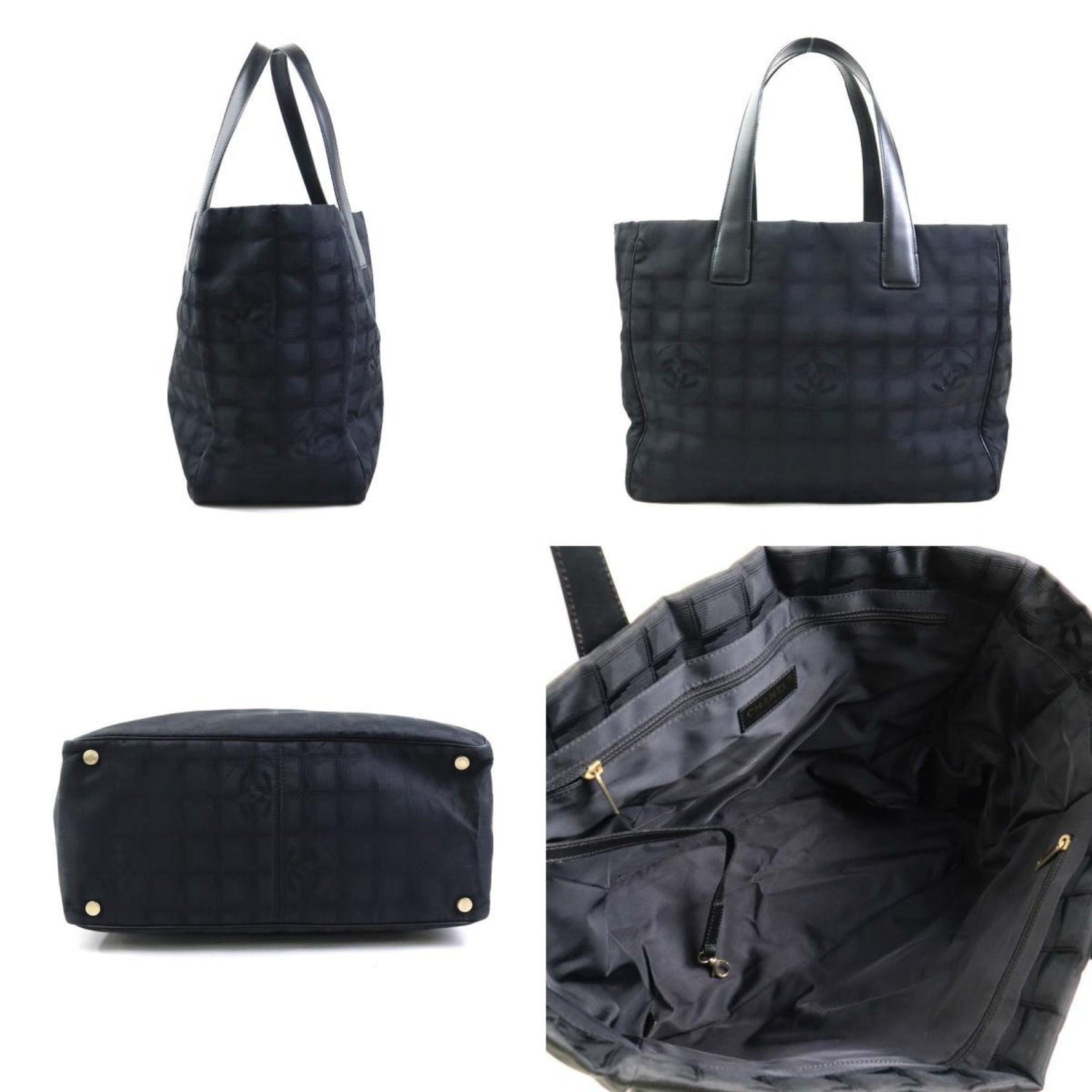 CHANEL New Travel Line Nylon Canvas Handbag, Black, Women's