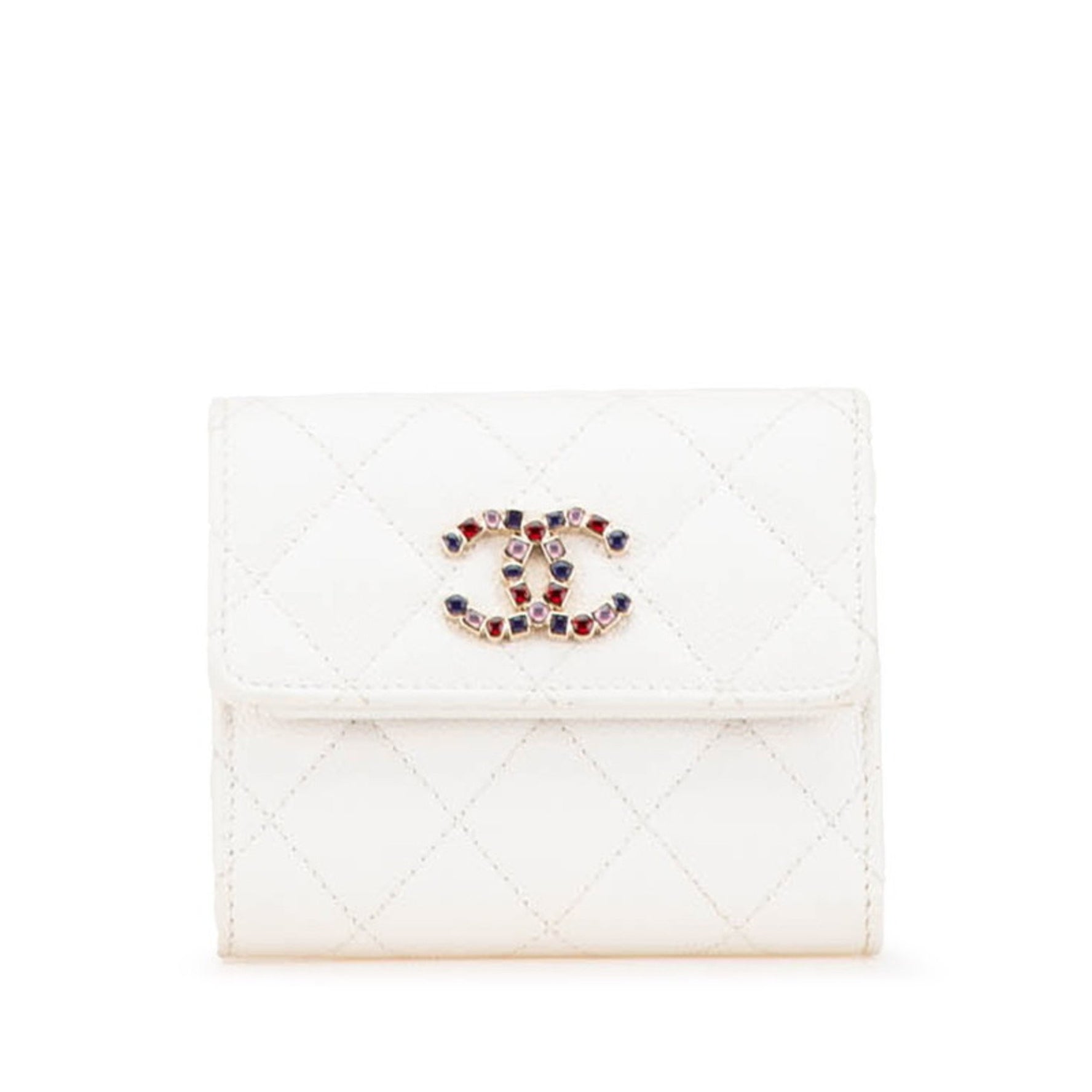 CHANEL Matelasse Coco Mark Jeweled Tri-fold Wallet Caviar Leather