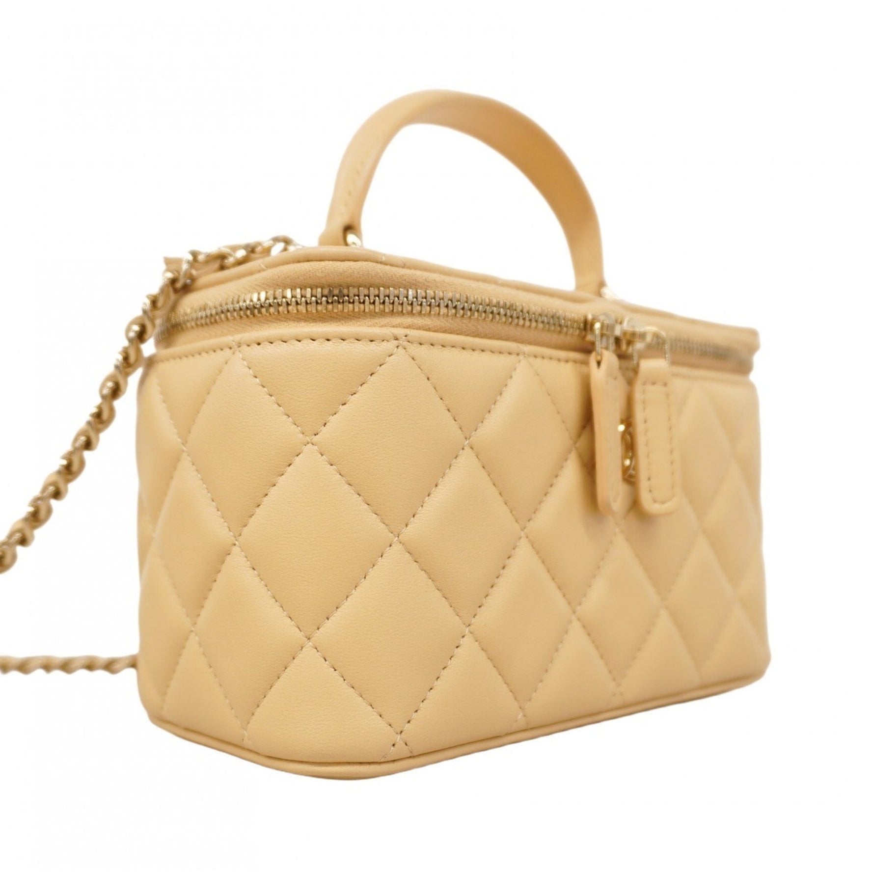 Chanel Matelasse Vanity Bag with Chain Shoulder Strap, Beige/Champagne Lambskin